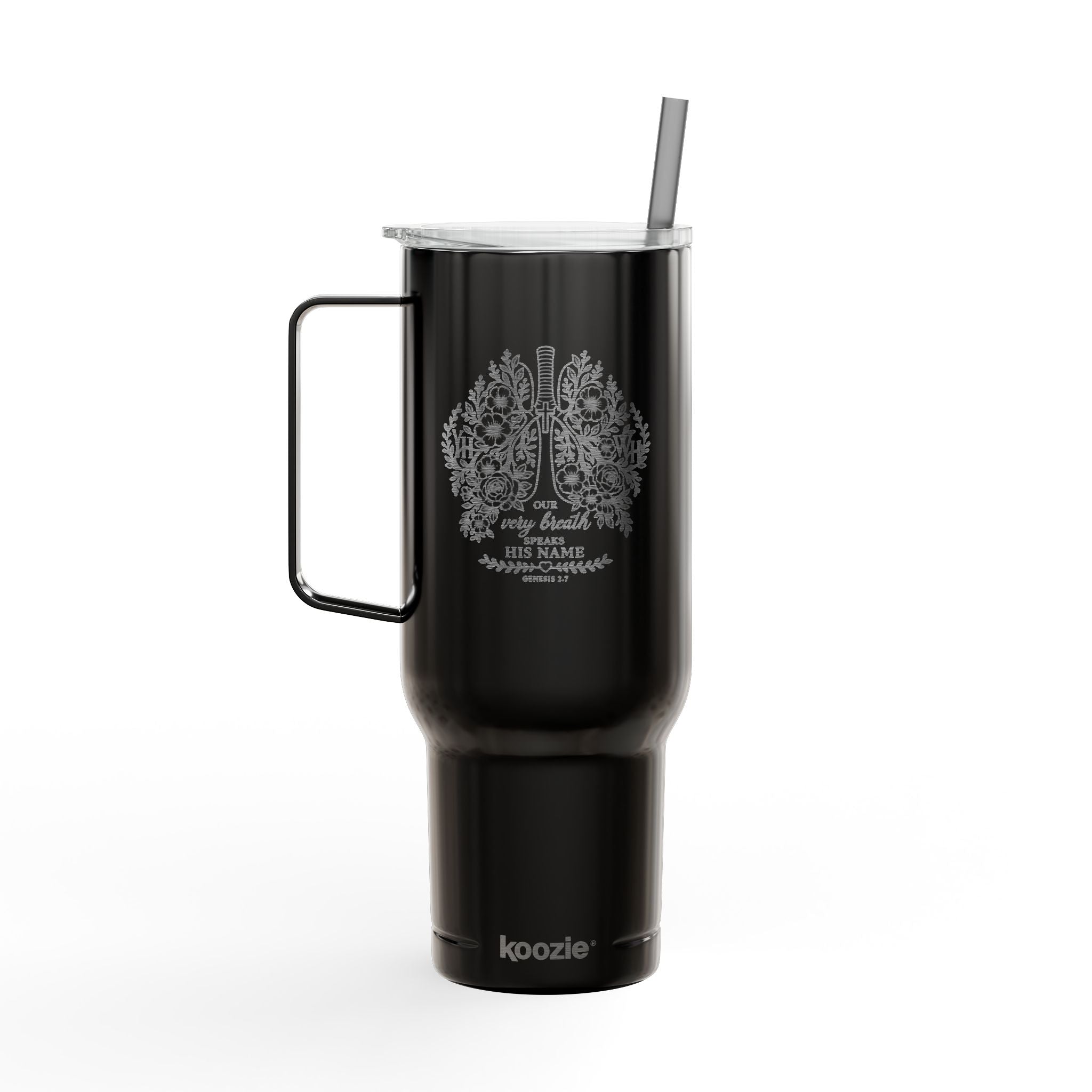 Every Breath Speaks His Name – Genesis 2:7 Engraved 40 oz Tumbler (Botanical Lung Design, YHWH Faith Gift)
