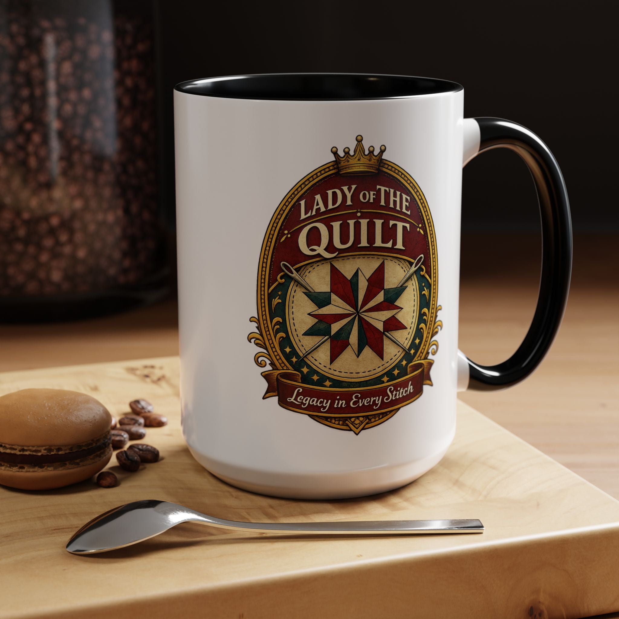 Lady of the Quilt Accent Coffee Mug — 'Legacy in Every Stitch' Quilting Gift