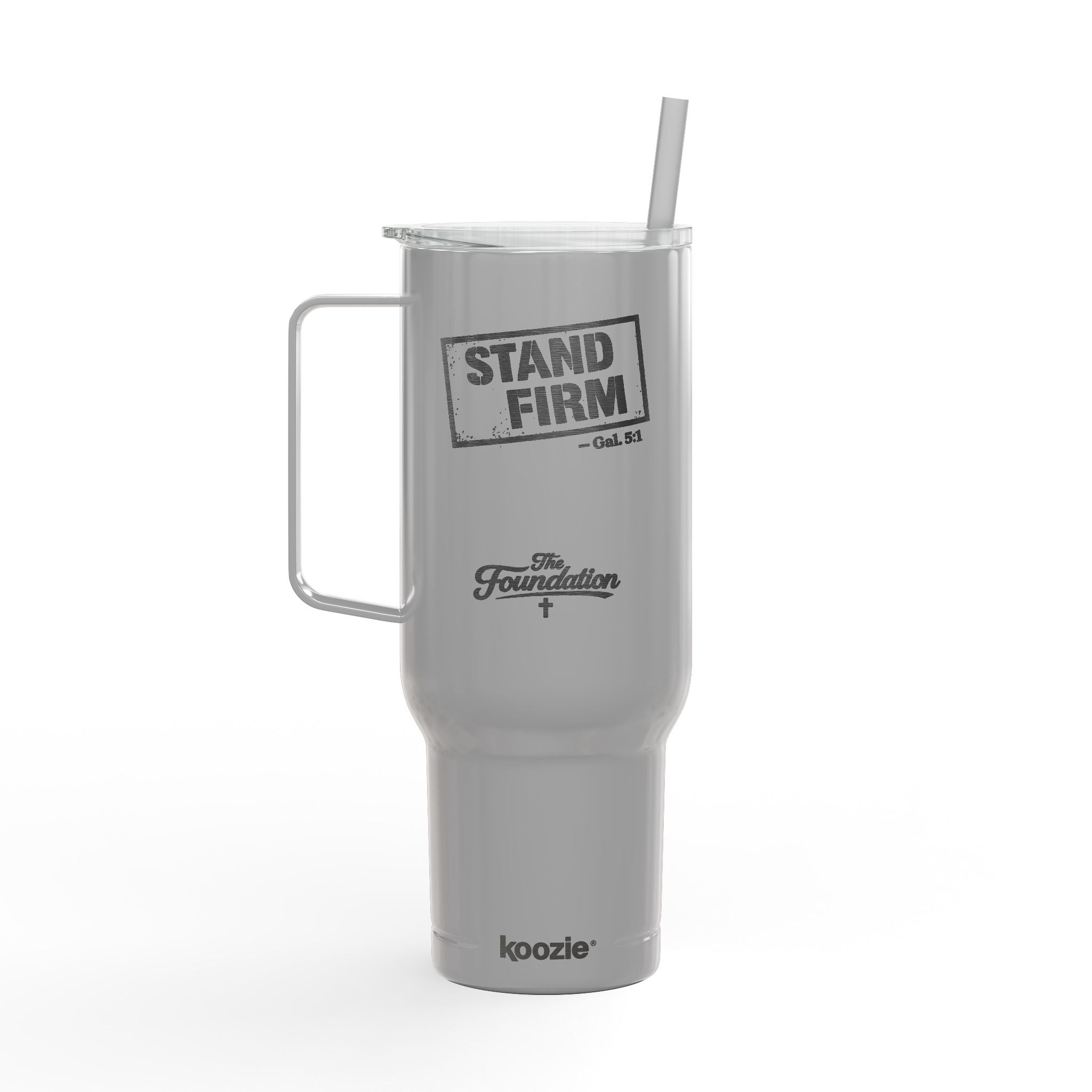 Stand Firm — Galatians 5:1 Engraved 40oz Travel Mug | Insulated Koozie Tumbler with Handle | Christian Faith Gift | The Foundation Collection