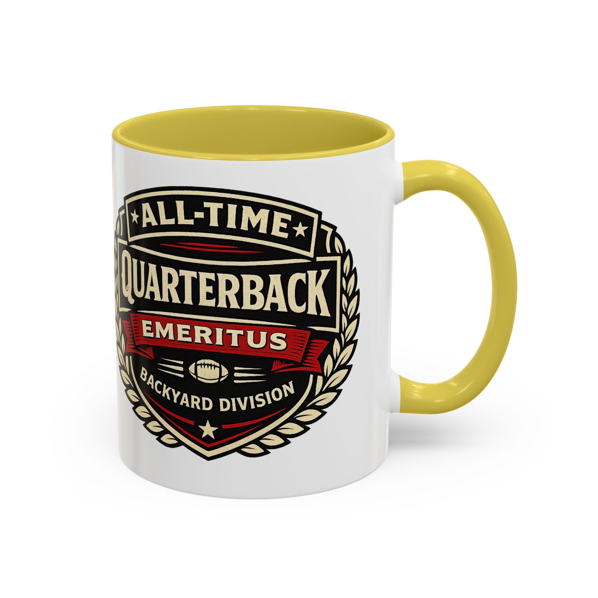 Mug - 'All-Time Quarterback Emeritus' Vintage Football Crest Coffee Mug (11oz/15oz)