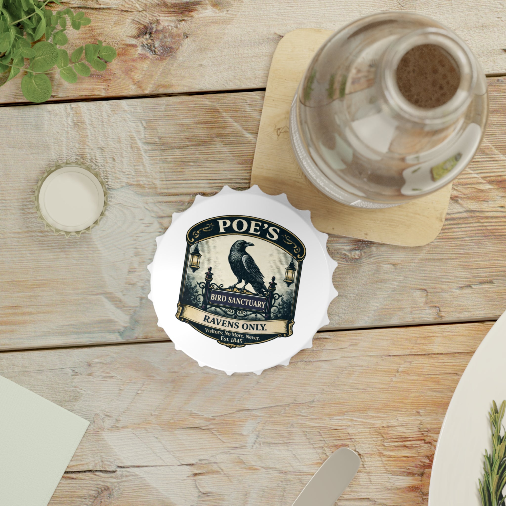 Poe's Raven Bottle Opener — Vintage 'Bird Sanctuary: Ravens Only' Cap Opener