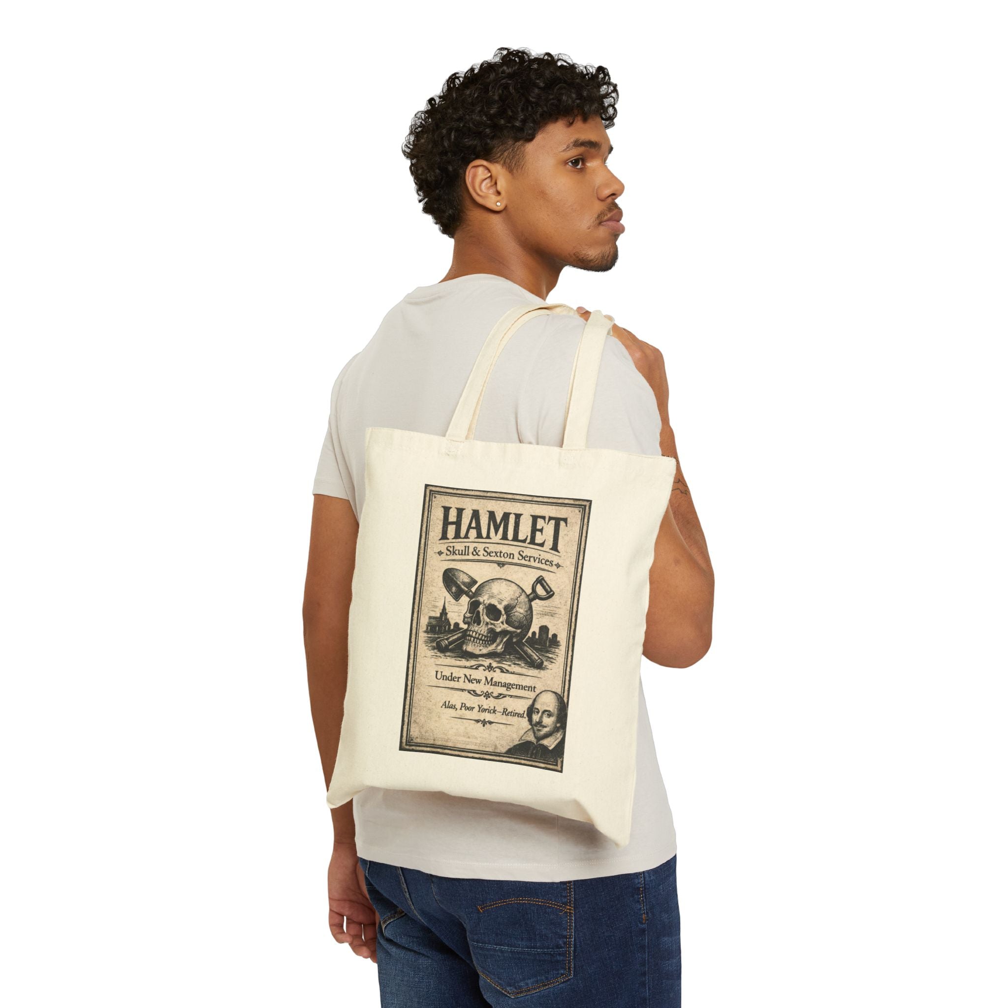 Hamlet Skull & Sexton Services Canvas Carry-All -- Vintage Literary Humor