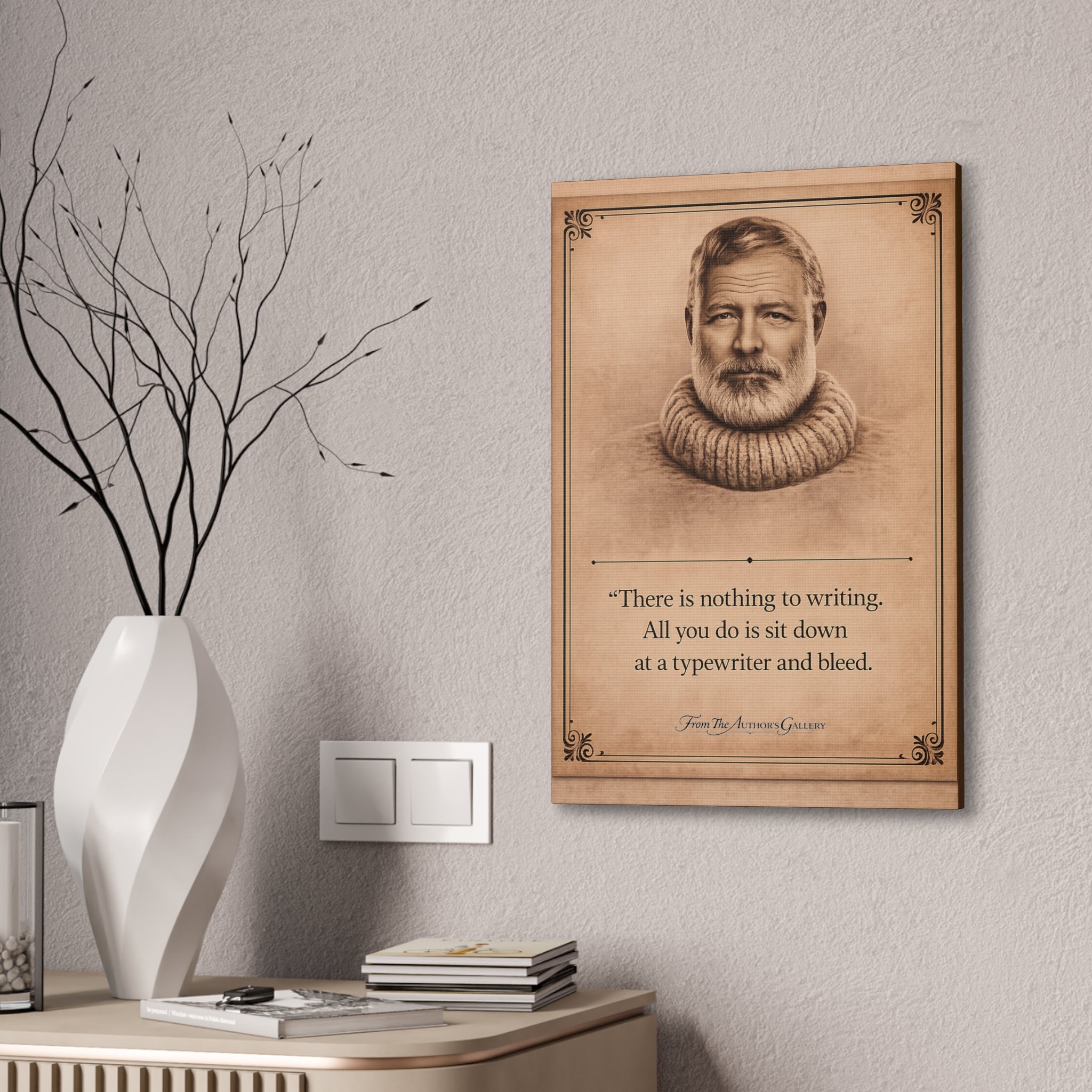 Ernest Hemingway --"There is nothing to writing…" -- Vintage Literary Canvas Piece