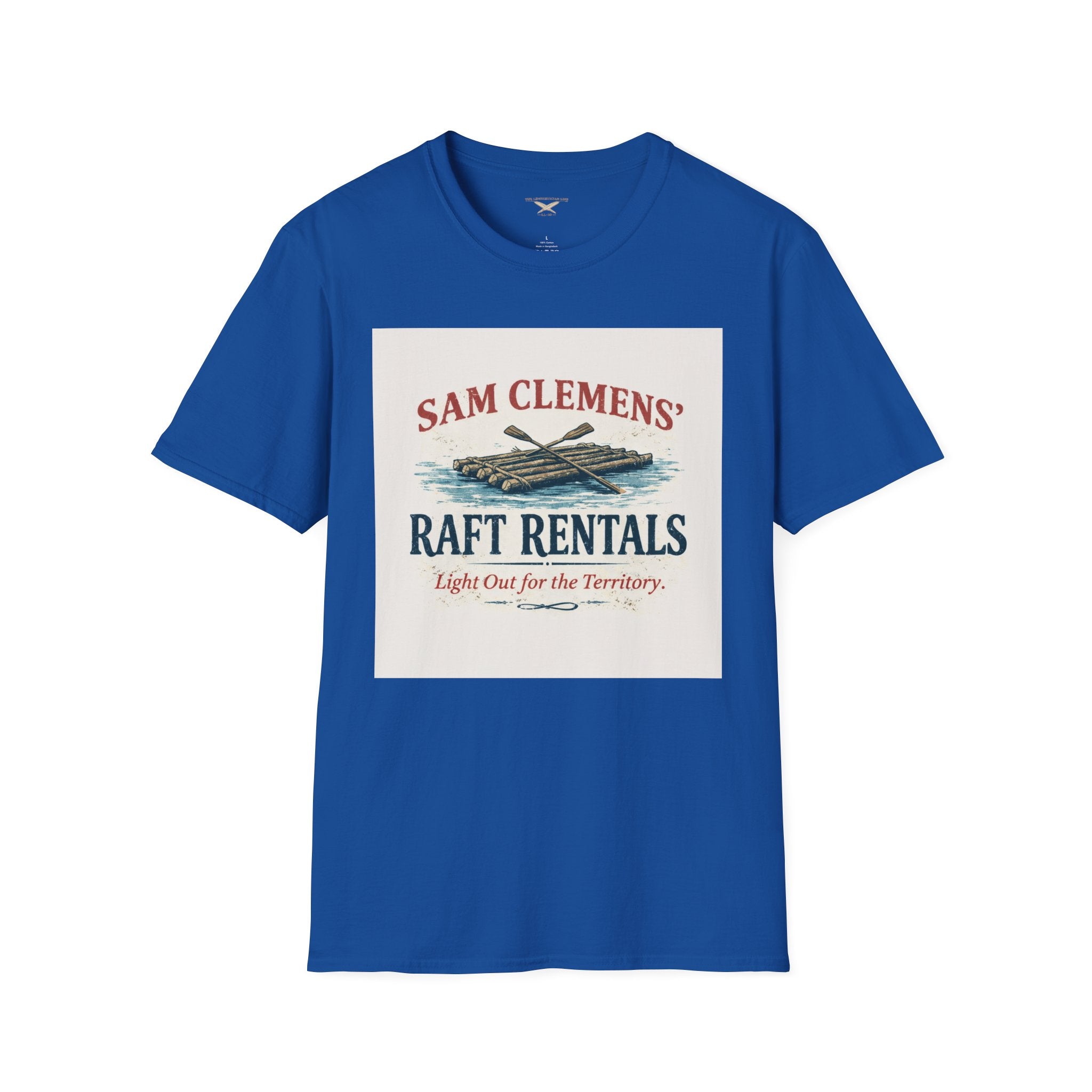 Sam Clemens’ Raft Rentals T-Shirt – Vintage Literary Humor Tee