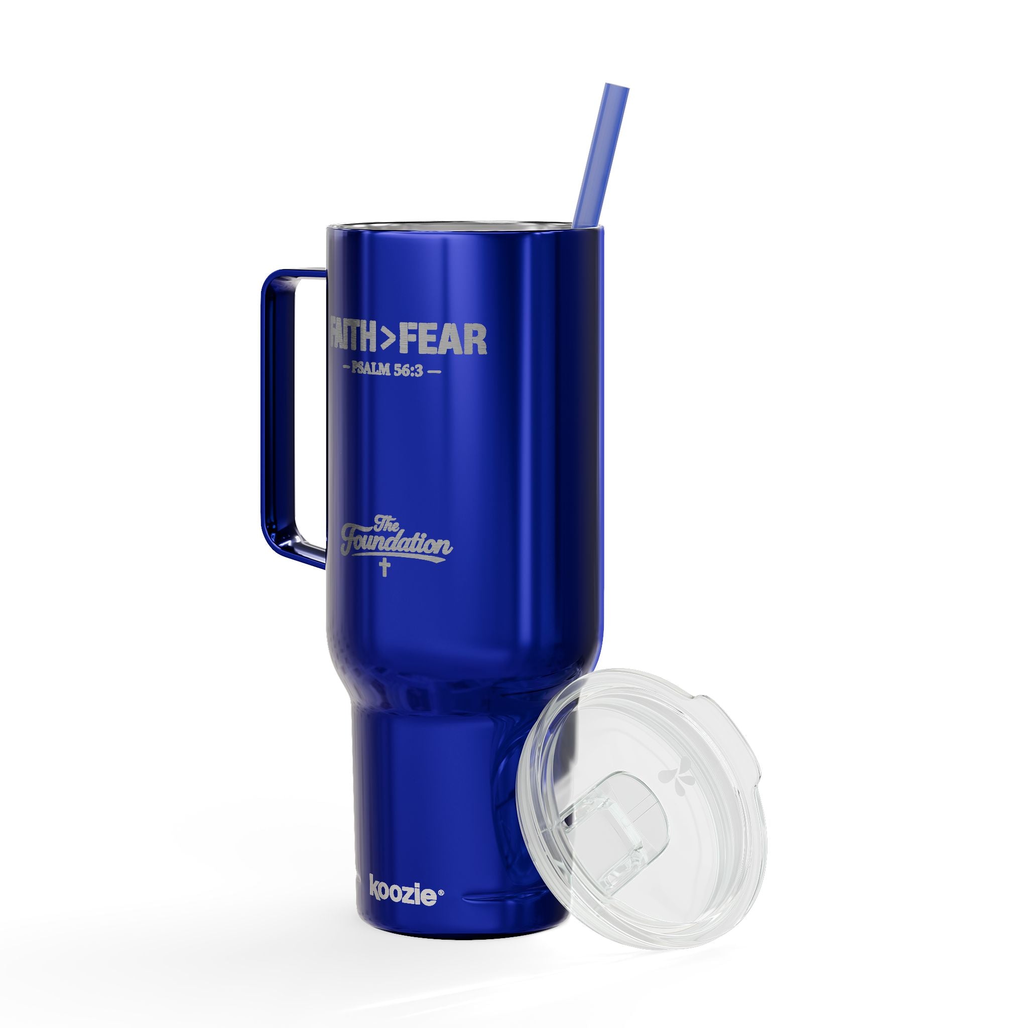 Faith > Fear — Psalm 56:3 Engraved 40oz Travel Mug | Insulated Koozie Tumbler with Handle | Christian Gift | The Foundation Collection