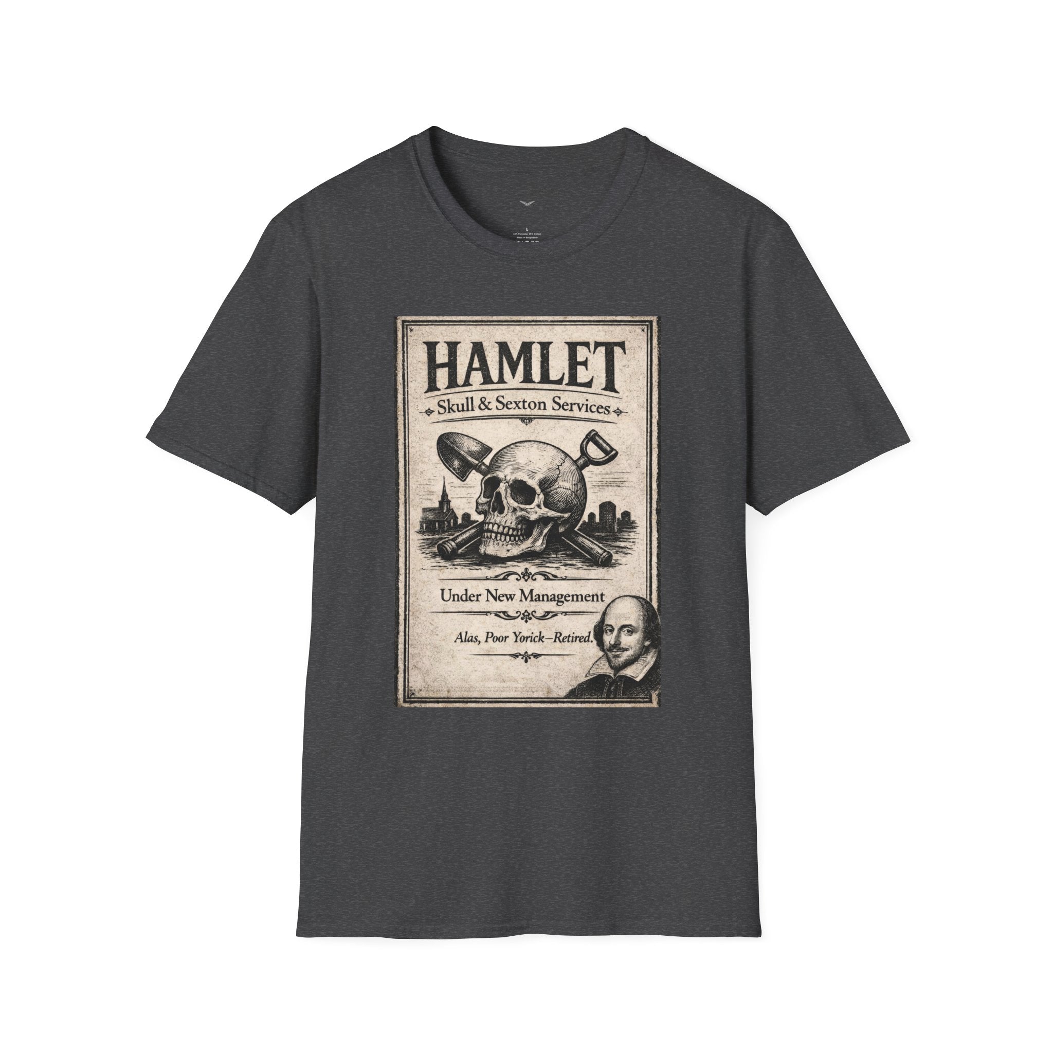 Hamlet Skull & Sexton Services T-Shirt — Vintage Literary Humor Tee