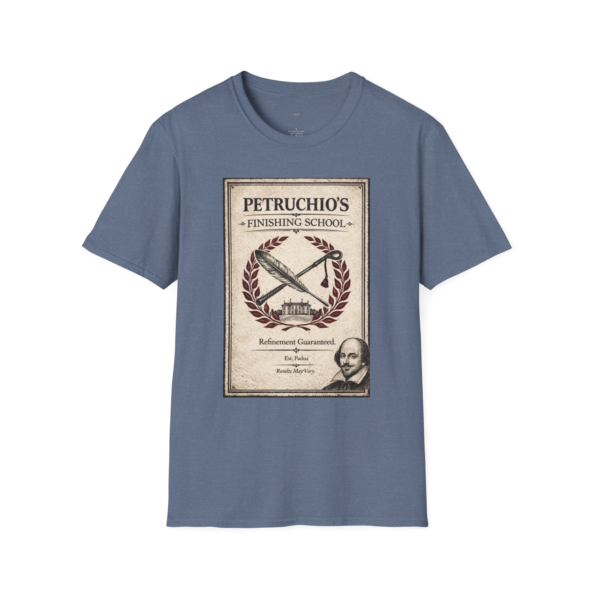 Petrucio's Finishing School T-Shirt — Vintage Literary Humor Tee