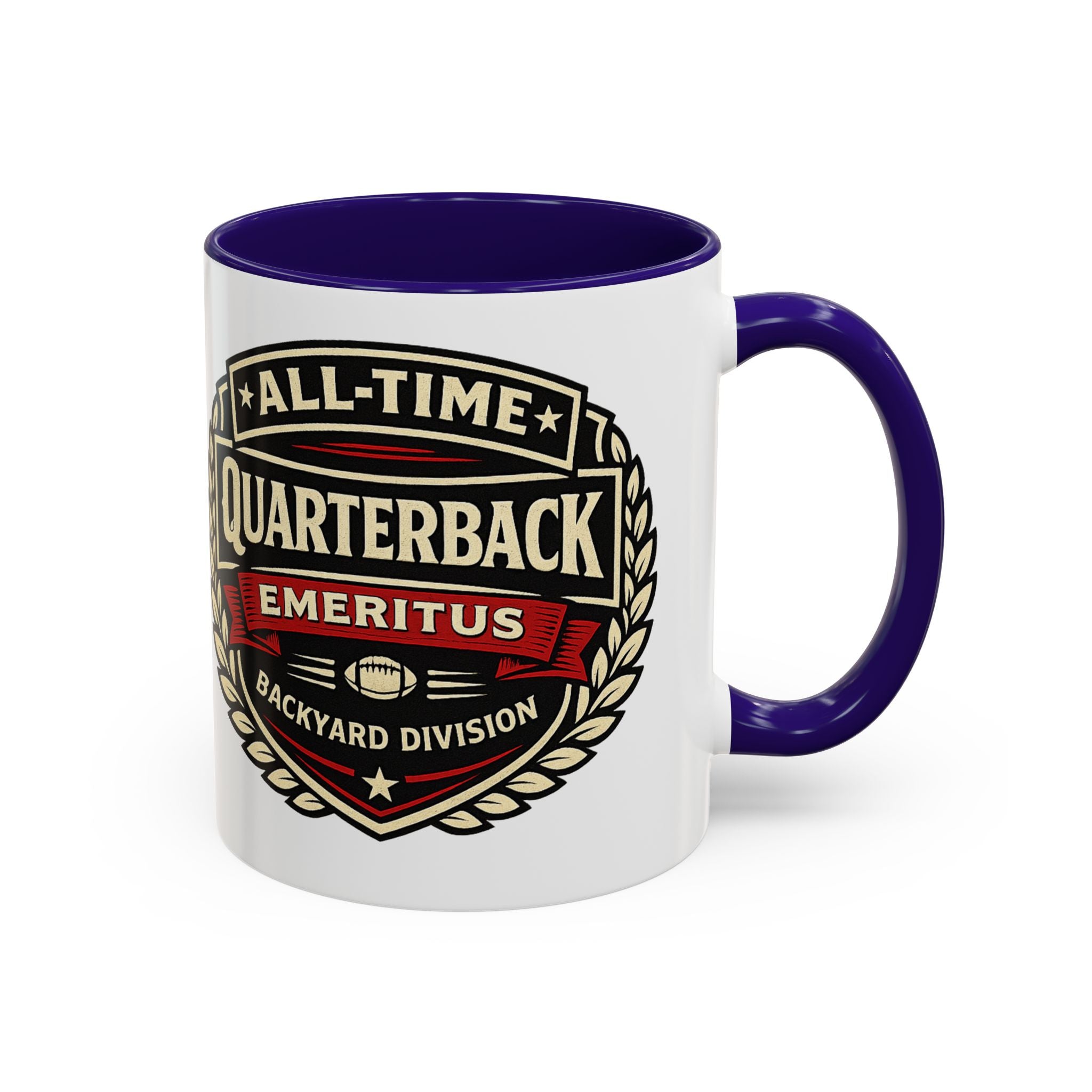 Mug - 'All-Time Quarterback Emeritus' Vintage Football Crest Coffee Mug (11oz/15oz)