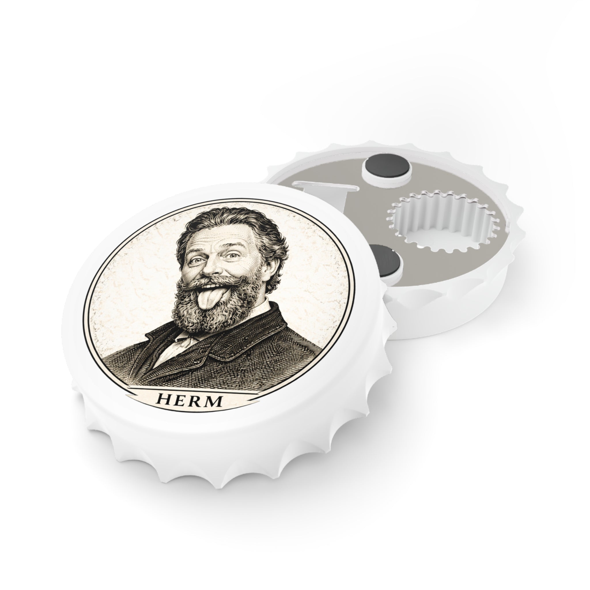 Herm Vintage Portrait Bottle Opener – Funny Bearded Man Tongue-Out Bar Tool