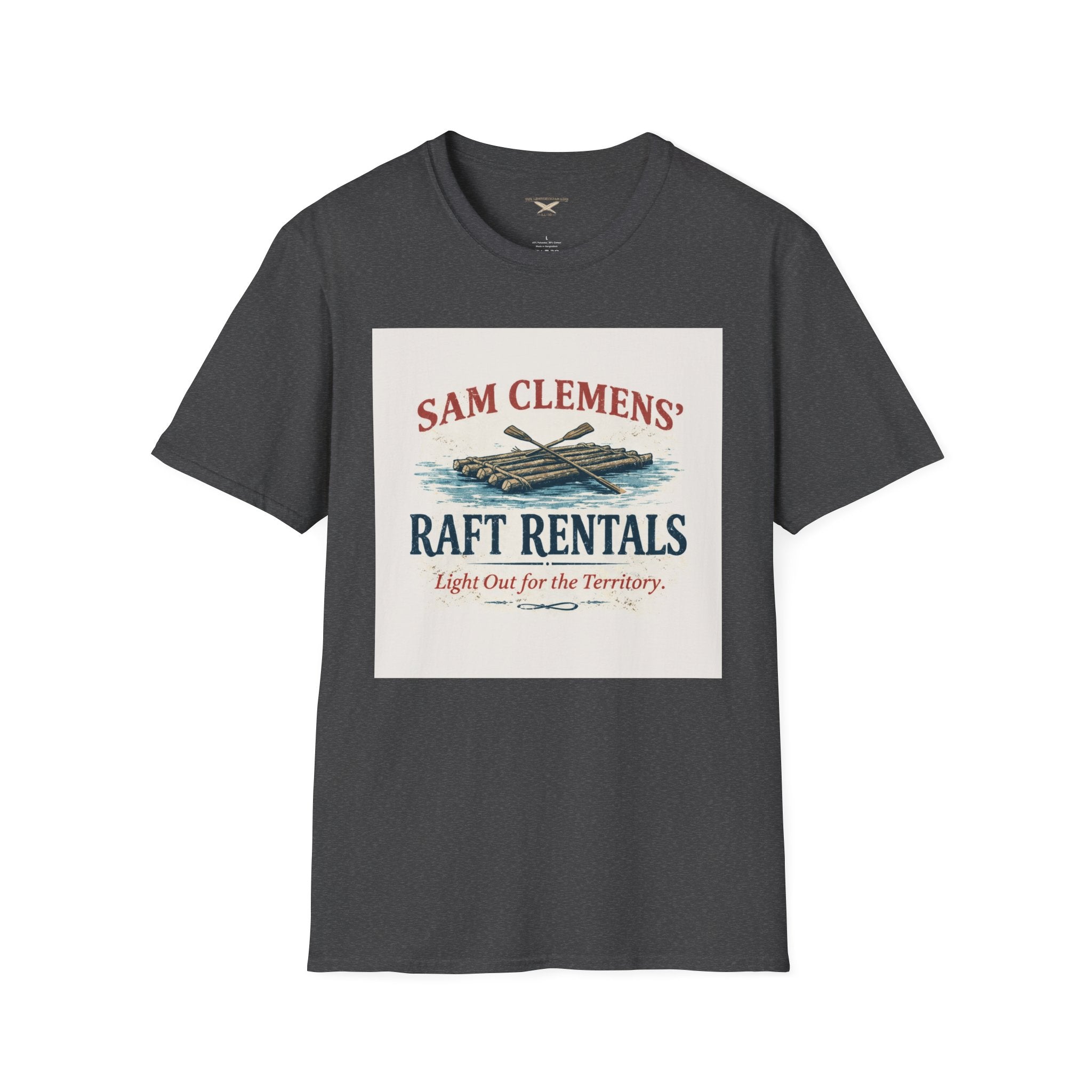 Sam Clemens’ Raft Rentals T-Shirt – Vintage Literary Humor Tee