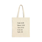 Grace Scripture Tote Bag — Cotton Canvas Bible Verse Grocery Tote (Gal. 6:18, Rom. 5:20)