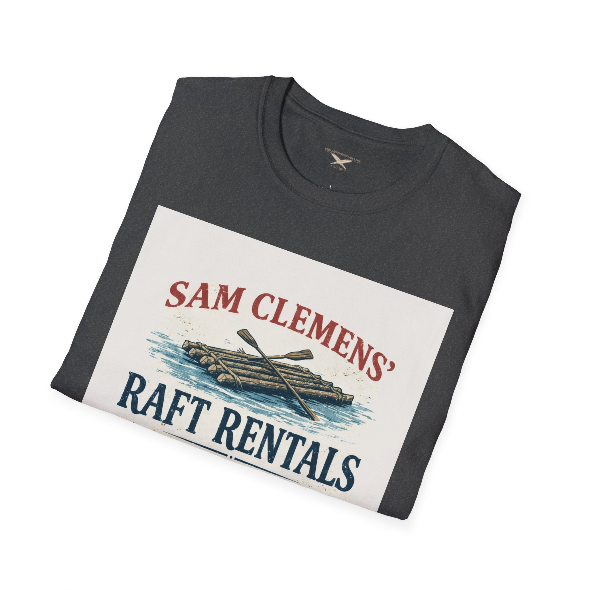 Sam Clemens’ Raft Rentals T-Shirt – Vintage Literary Humor Tee