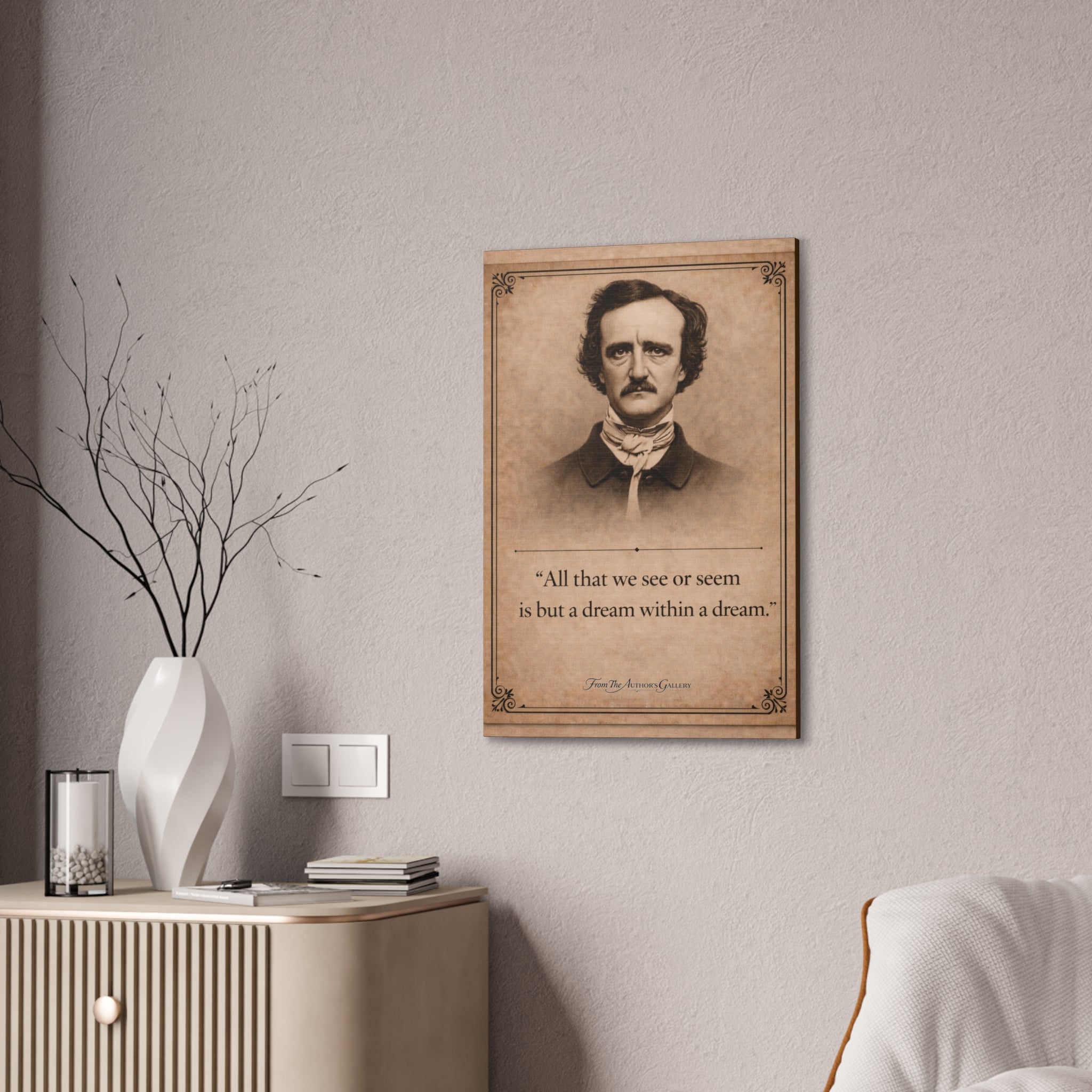 Edgar Allan Poe — "All that we see or seem is but a dream within a dream" --Vintage Literary Canvas Piece