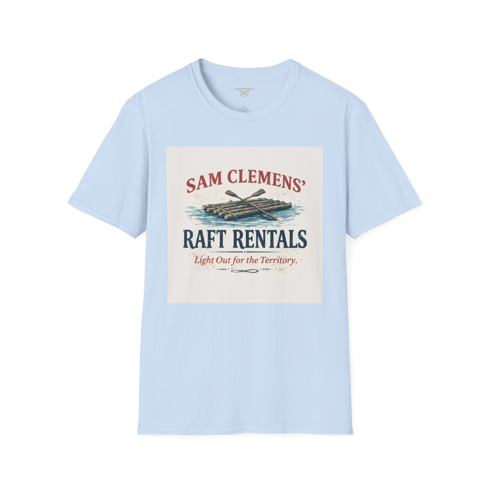 Sam Clemens’ Raft Rentals T-Shirt – Vintage Literary Humor Tee