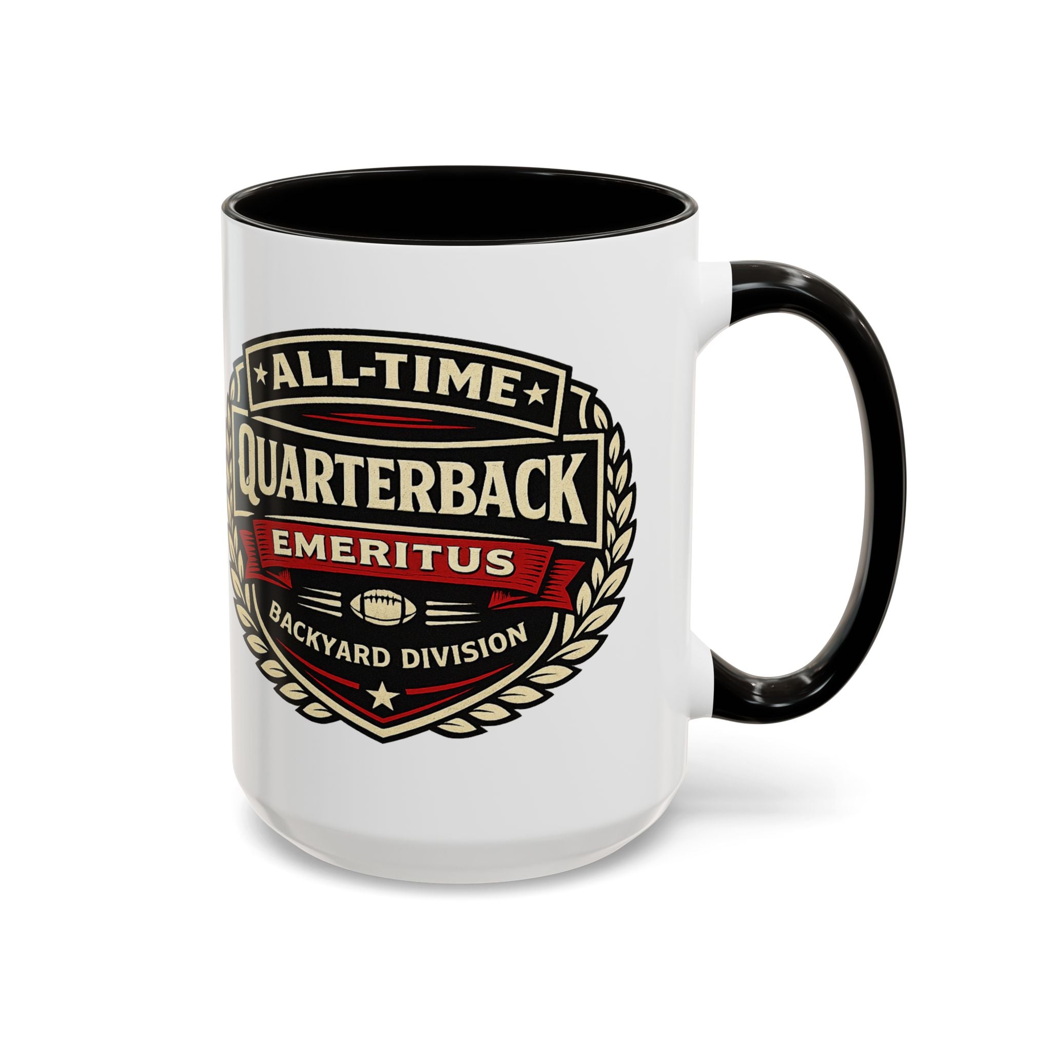 Mug - 'All-Time Quarterback Emeritus' Vintage Football Crest Coffee Mug (11oz/15oz)