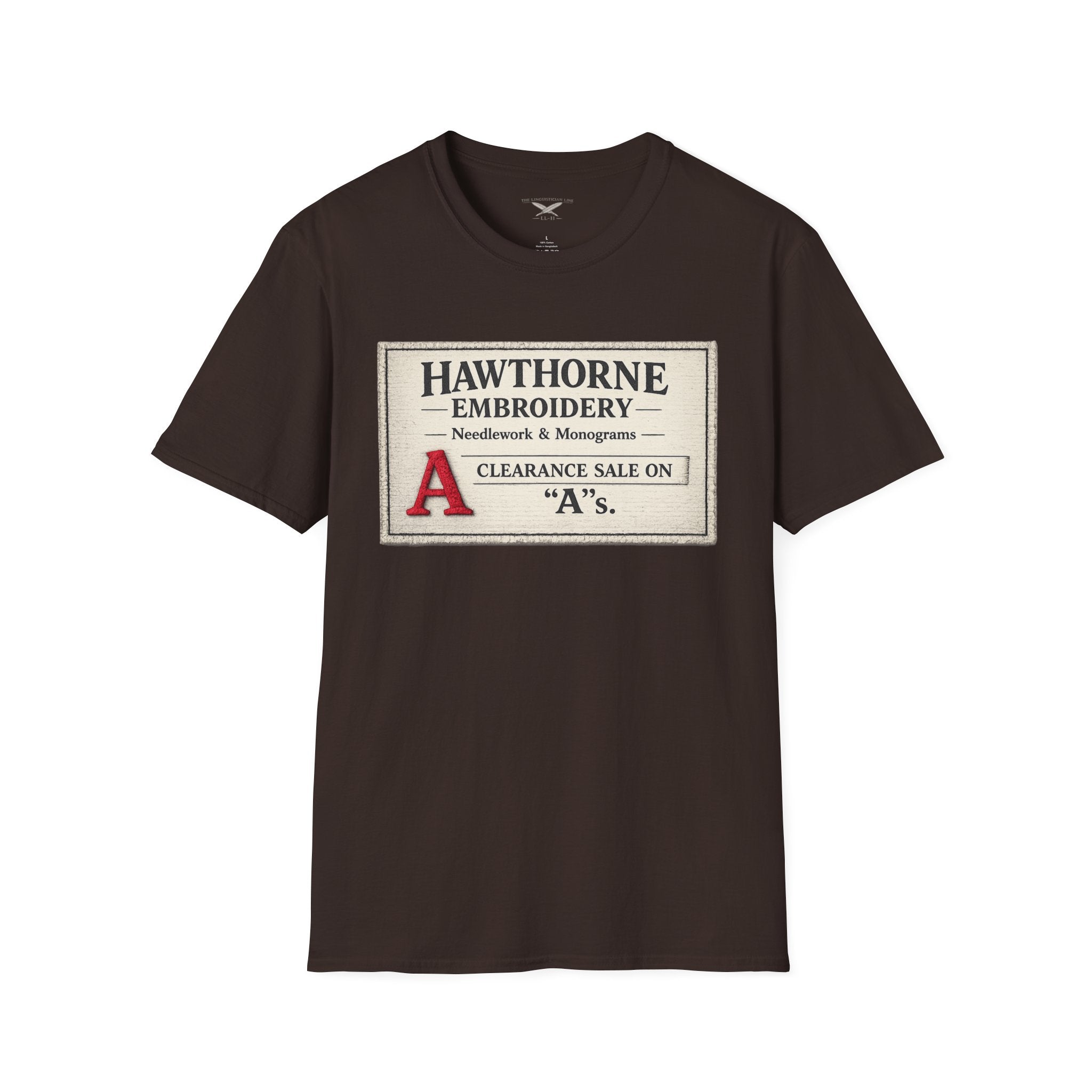 Hawthorne Embroidery T-Shirt - Vintage Literary Humor Tee