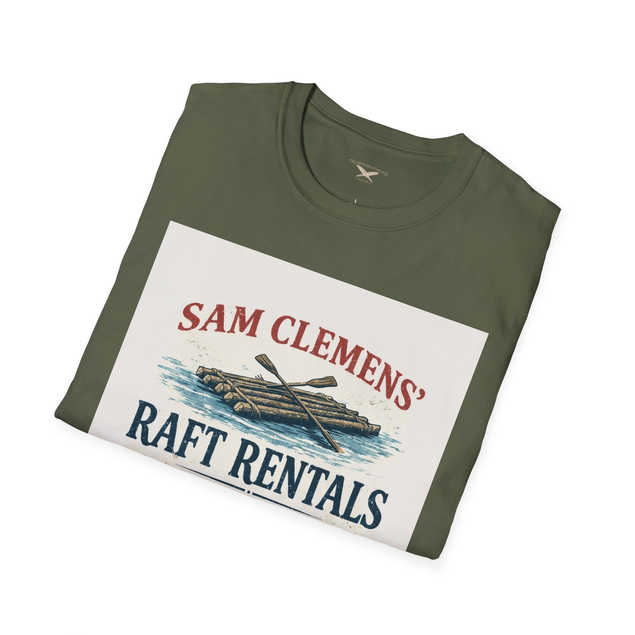 Sam Clemens’ Raft Rentals T-Shirt – Vintage Literary Humor Tee
