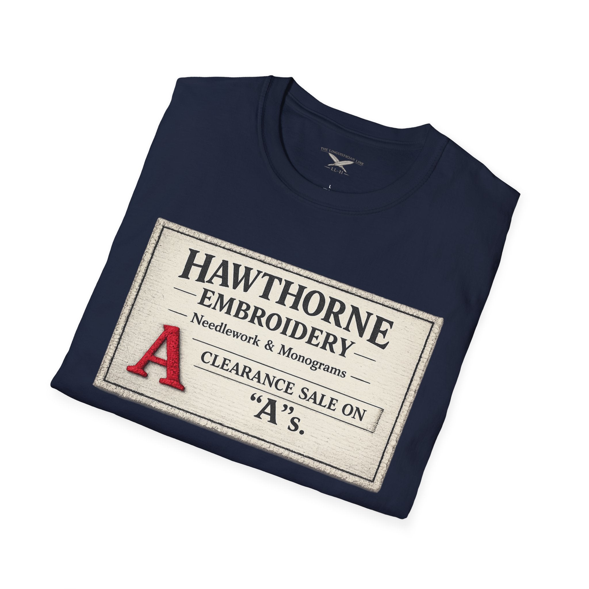 Hawthorne Embroidery T-Shirt - Vintage Literary Humor Tee