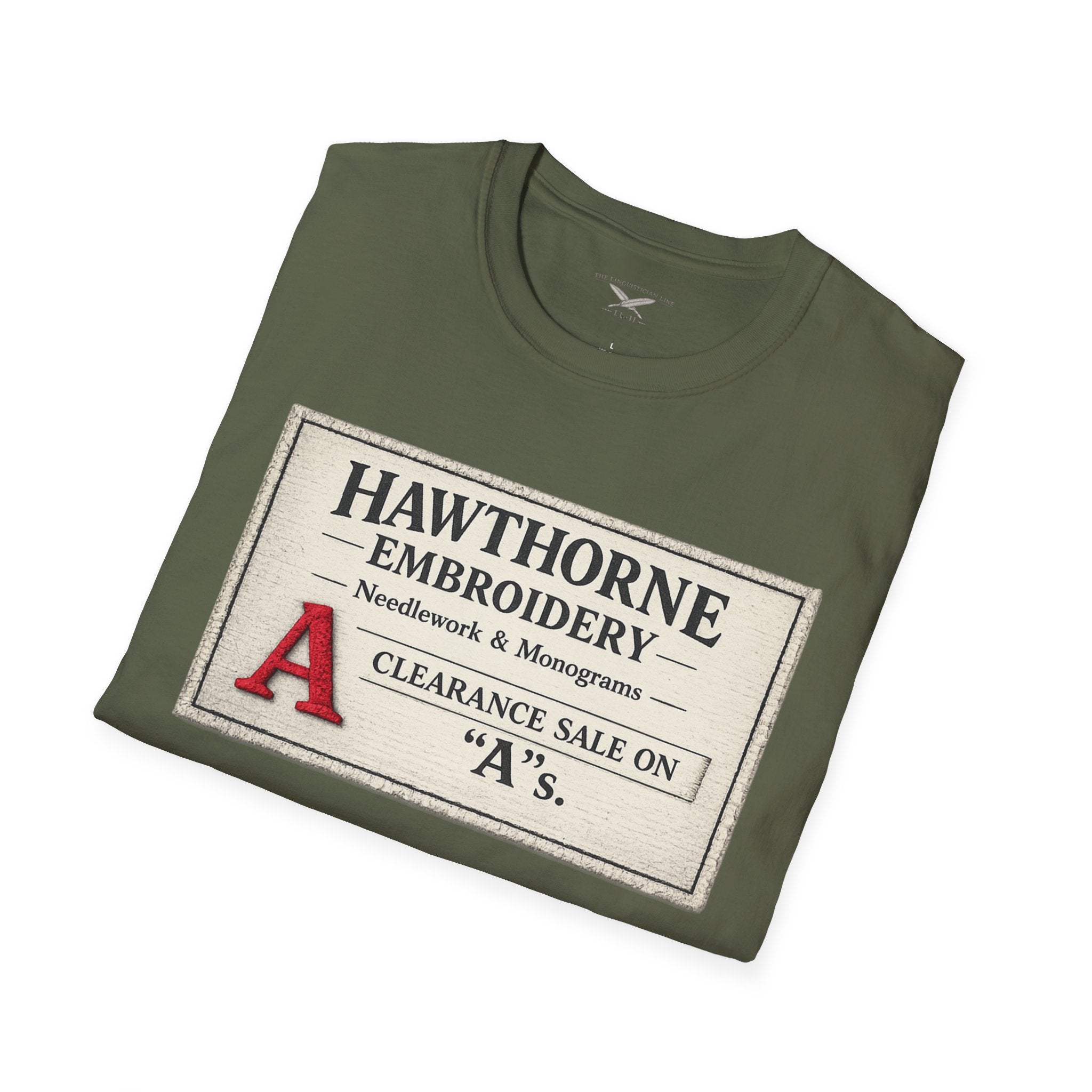 Hawthorne Embroidery T-Shirt - Vintage Literary Humor Tee