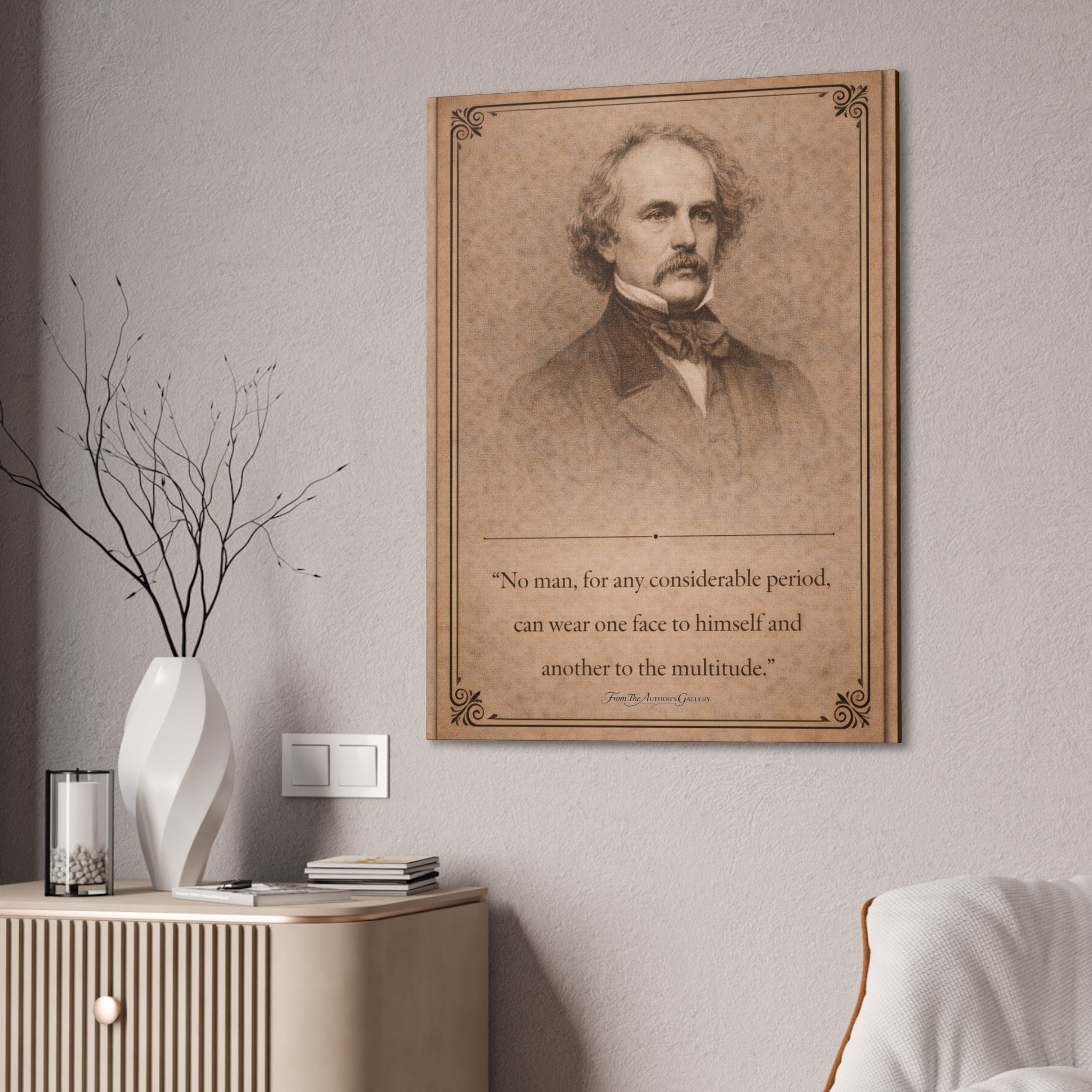 Nathaniel Hawthorne -- "No man for any considerable period..." __ Vintage Literary Canvas Piece