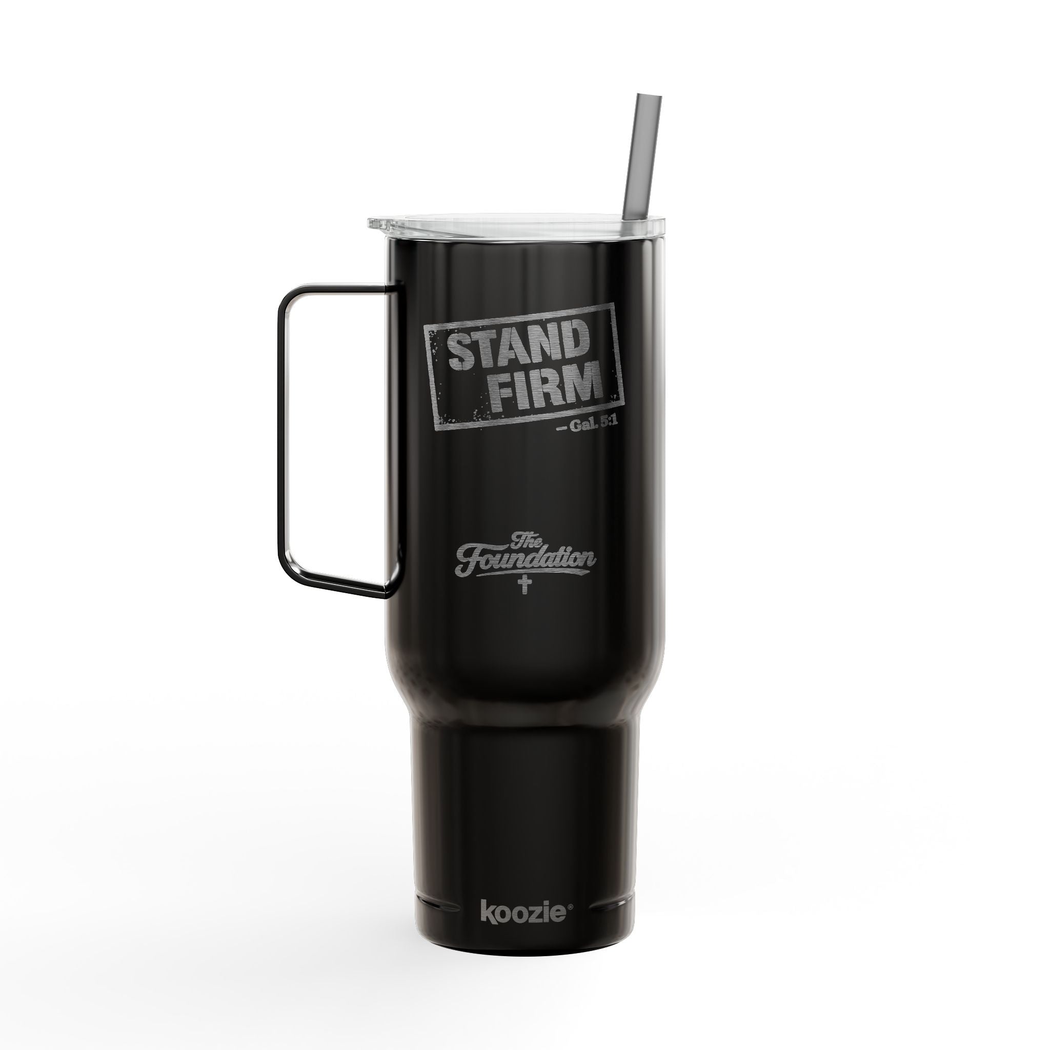 Stand Firm — Galatians 5:1 Engraved 40oz Travel Mug | Insulated Koozie Tumbler with Handle | Christian Faith Gift | The Foundation Collection