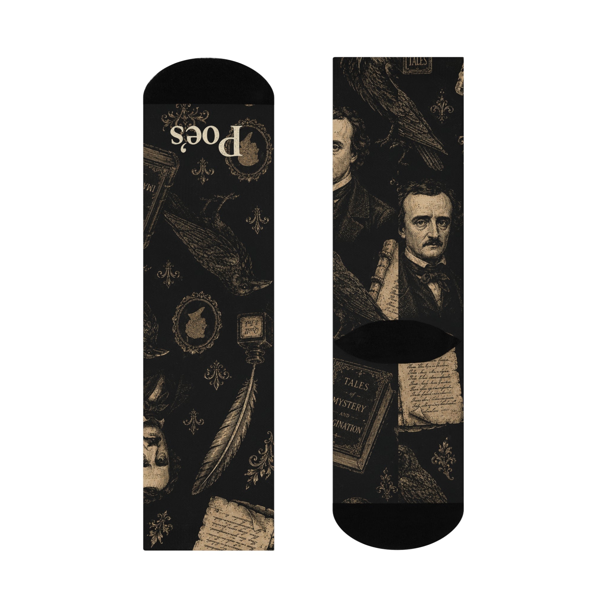 Poe's Toes Crew Socks — Literary Goth Cushioned Socks