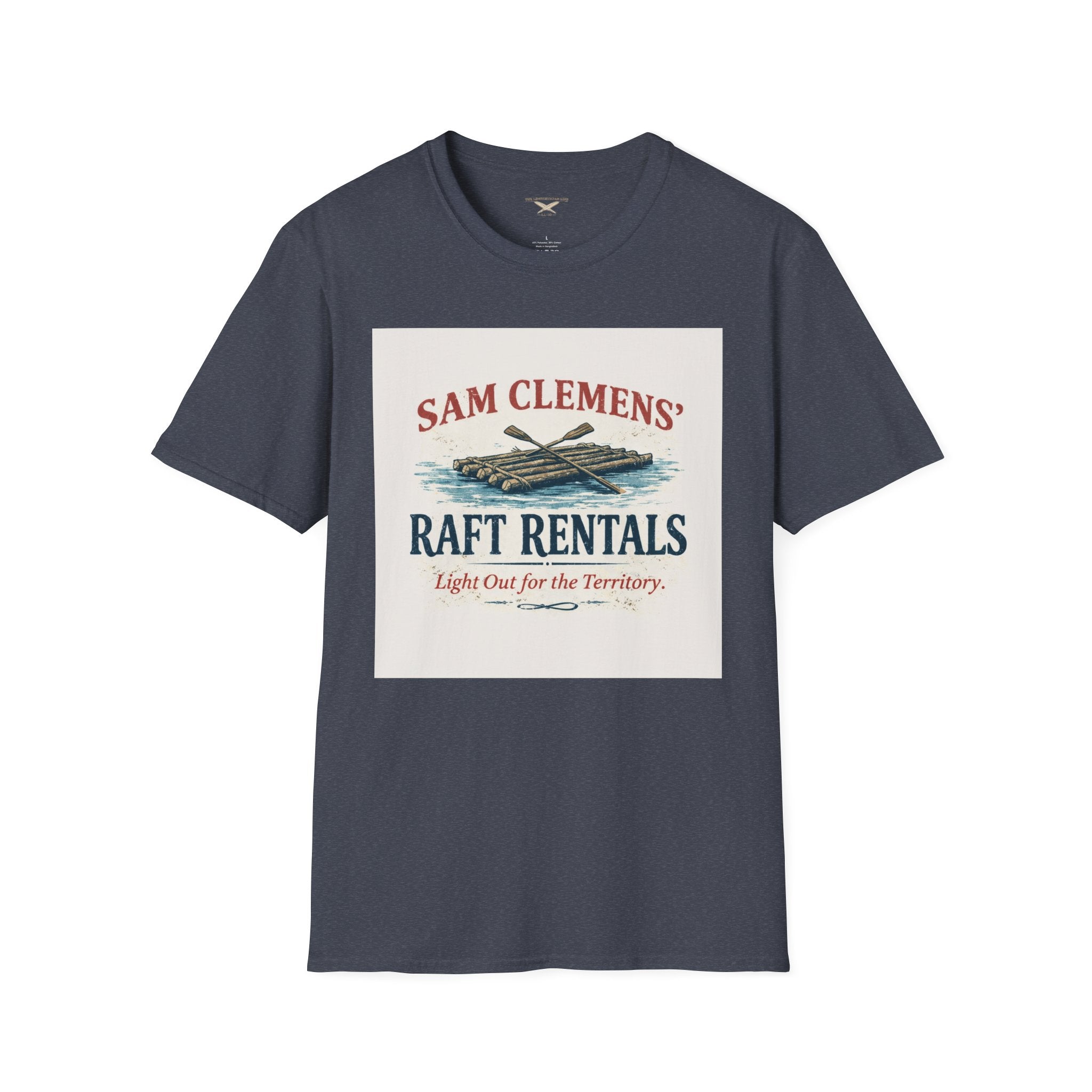 Sam Clemens’ Raft Rentals T-Shirt – Vintage Literary Humor Tee