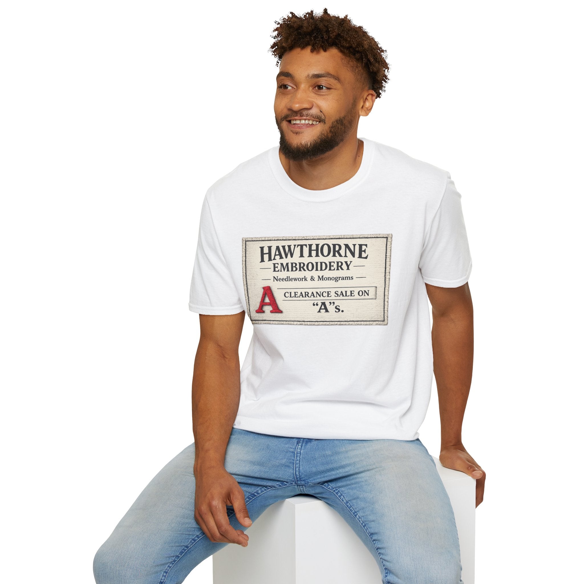 Hawthorne Embroidery T-Shirt - Vintage Literary Humor Tee