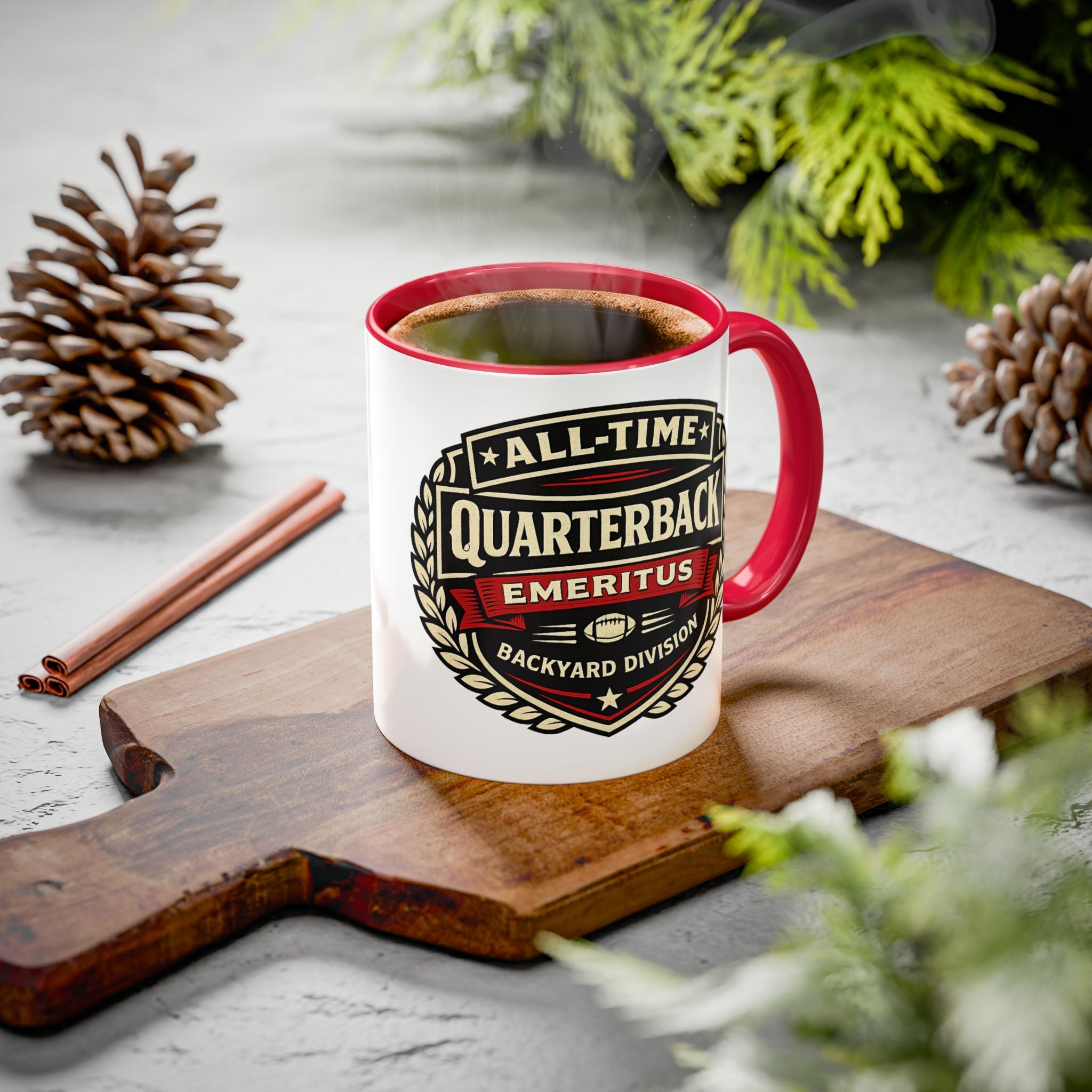 Mug - 'All-Time Quarterback Emeritus' Vintage Football Crest Coffee Mug (11oz/15oz)
