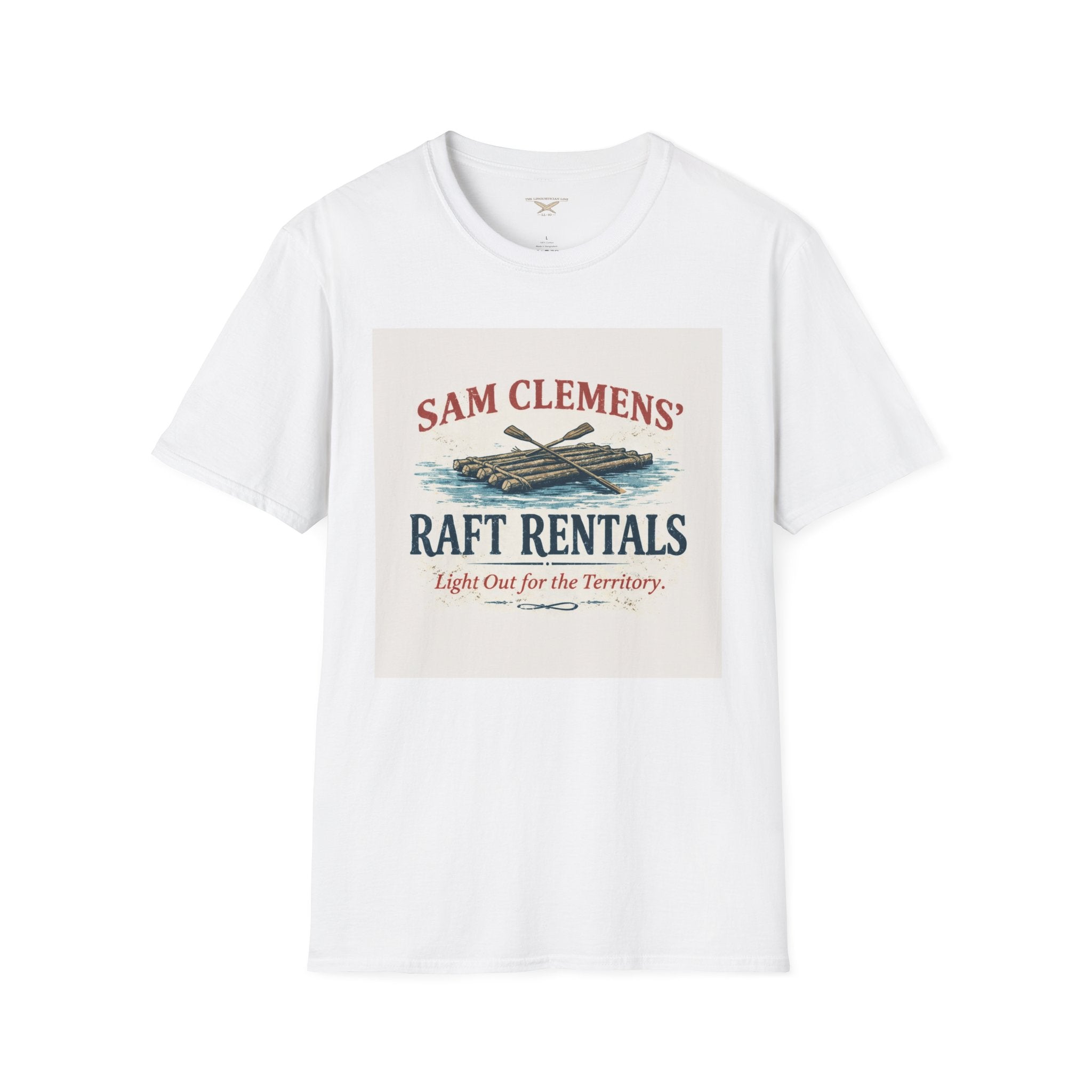 Sam Clemens’ Raft Rentals T-Shirt – Vintage Literary Humor Tee