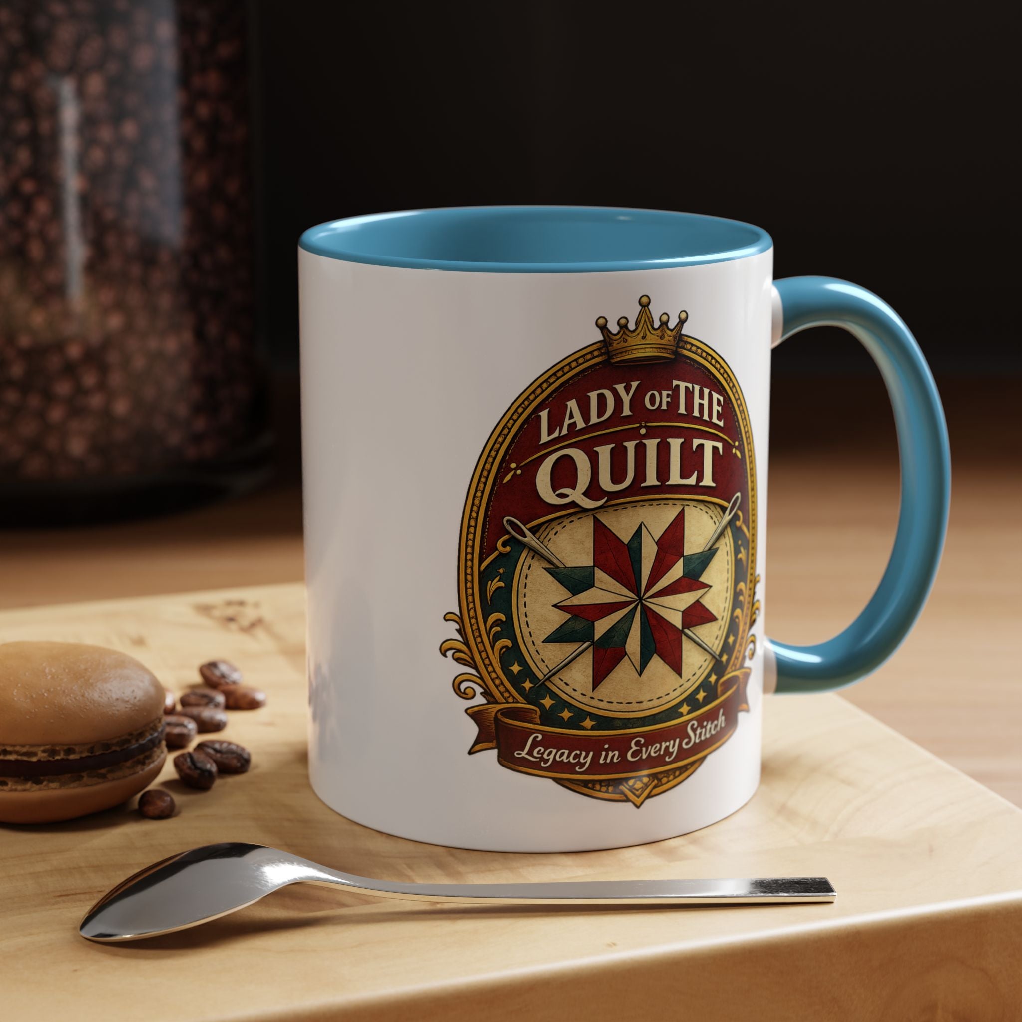 Lady of the Quilt Accent Coffee Mug — 'Legacy in Every Stitch' Quilting Gift