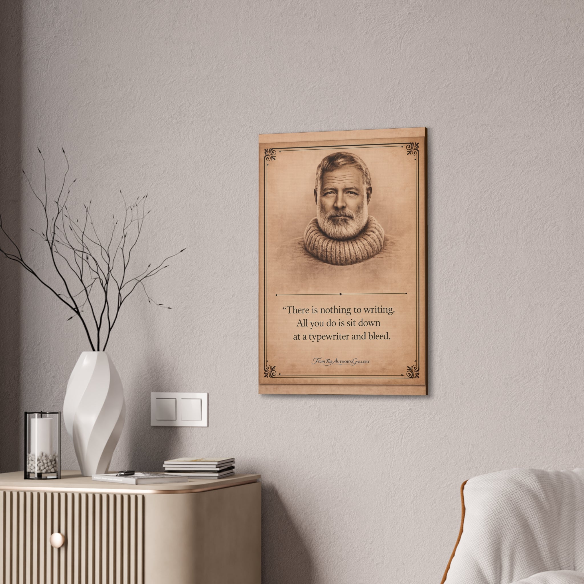 Ernest Hemingway --"There is nothing to writing…" -- Vintage Literary Canvas Piece