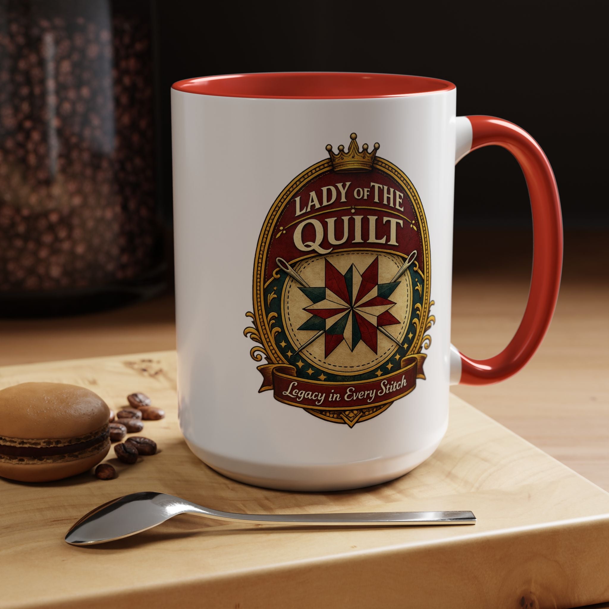 Lady of the Quilt Accent Coffee Mug — 'Legacy in Every Stitch' Quilting Gift