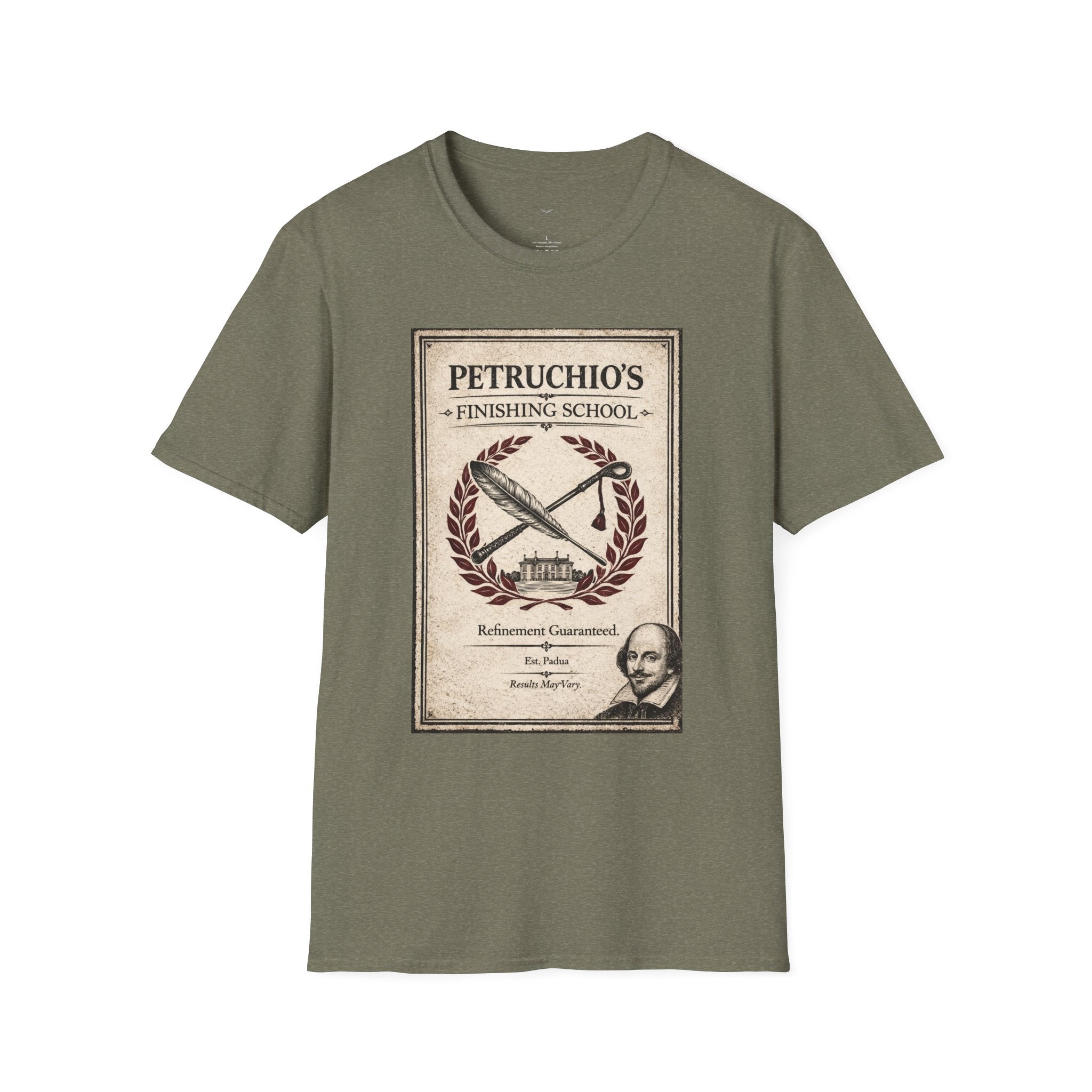 Petrucio's Finishing School T-Shirt — Vintage Literary Humor Tee