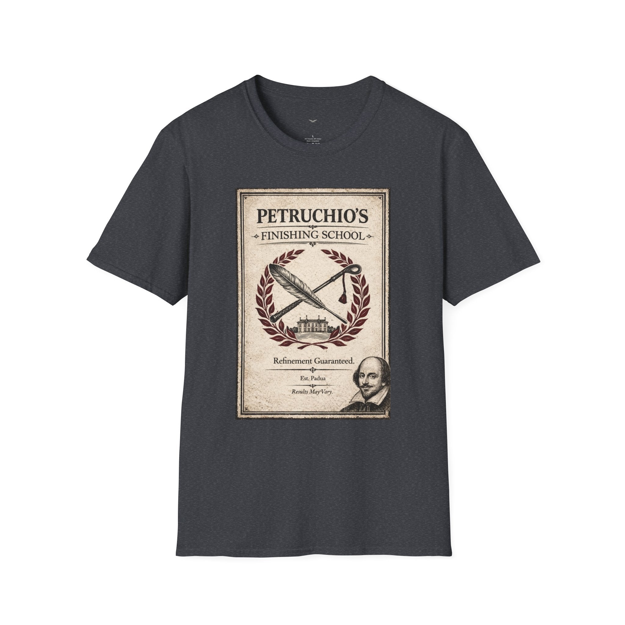 Petrucio's Finishing School T-Shirt — Vintage Literary Humor Tee