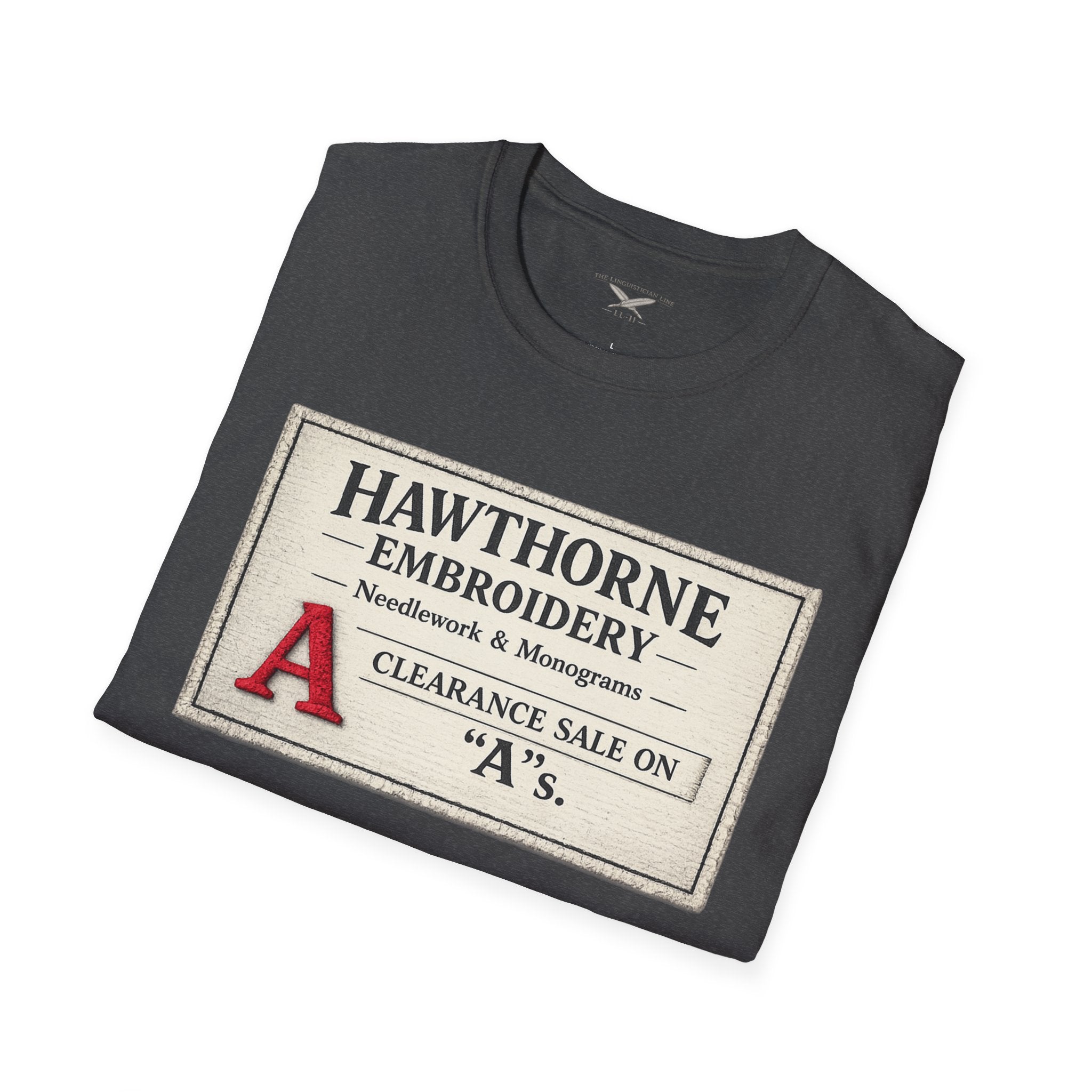 Hawthorne Embroidery T-Shirt - Vintage Literary Humor Tee