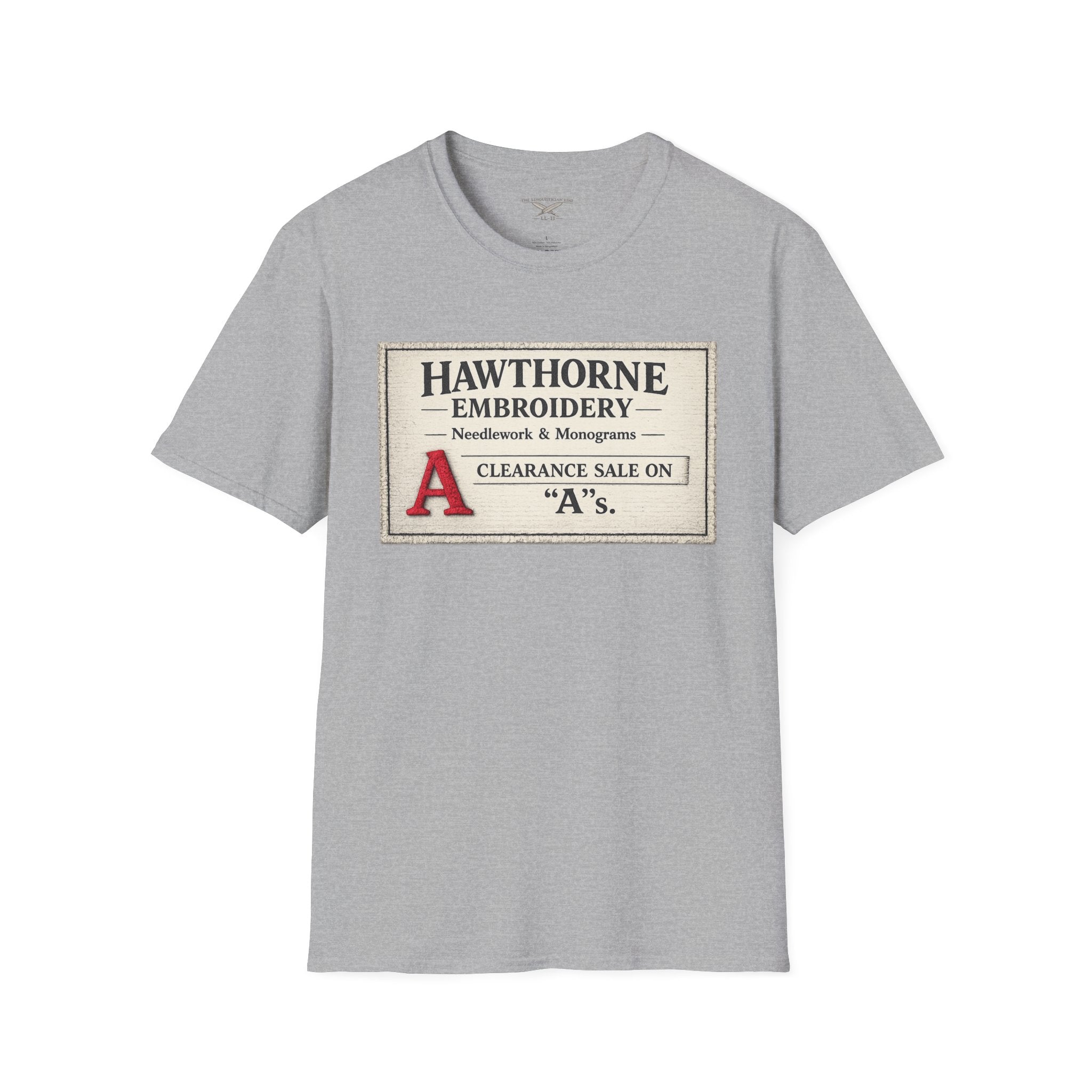 Hawthorne Embroidery T-Shirt - Vintage Literary Humor Tee
