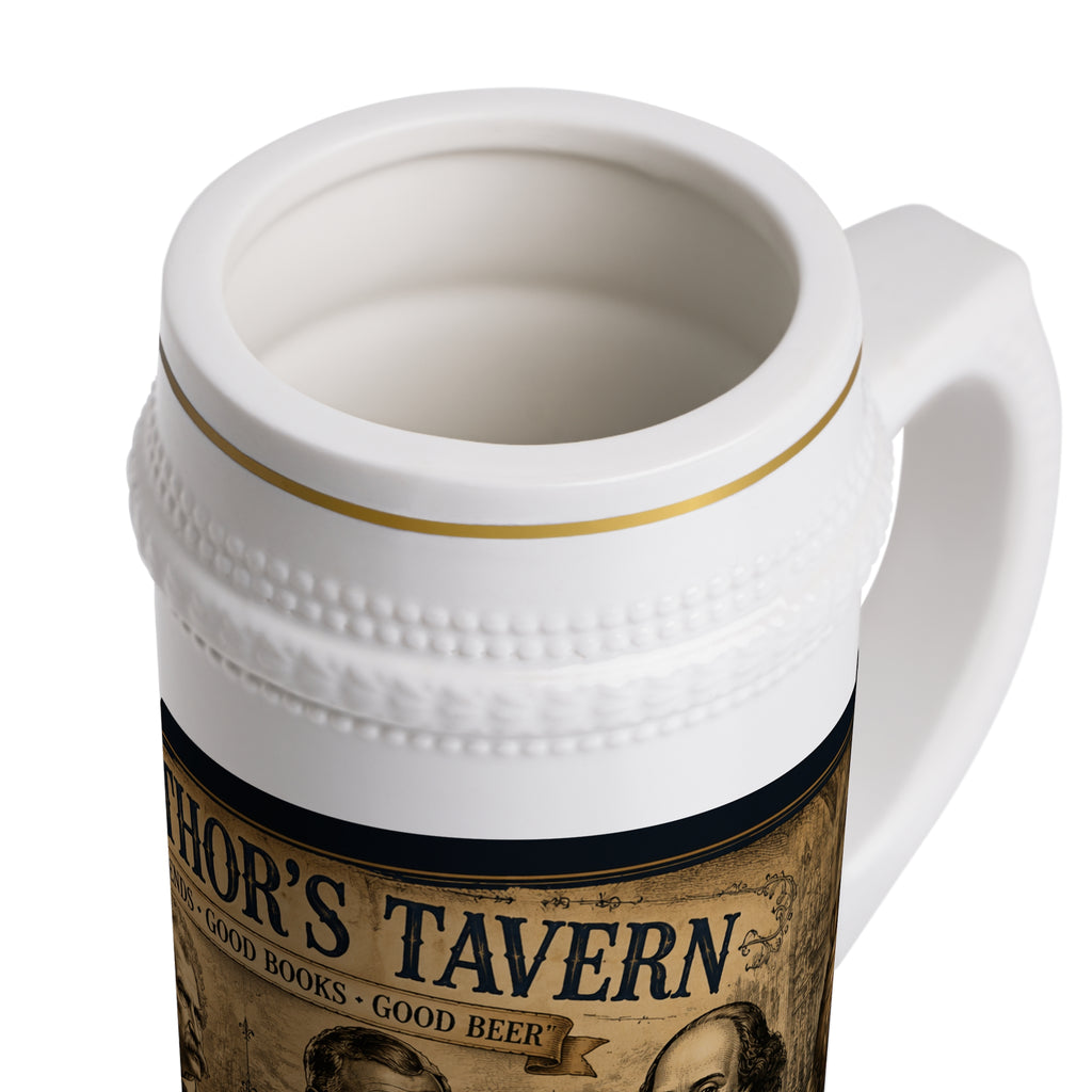 Author's Tavern Beer Stein – Literary Legends Mug (Poe, Twain, Hemingway & Shakespeare)