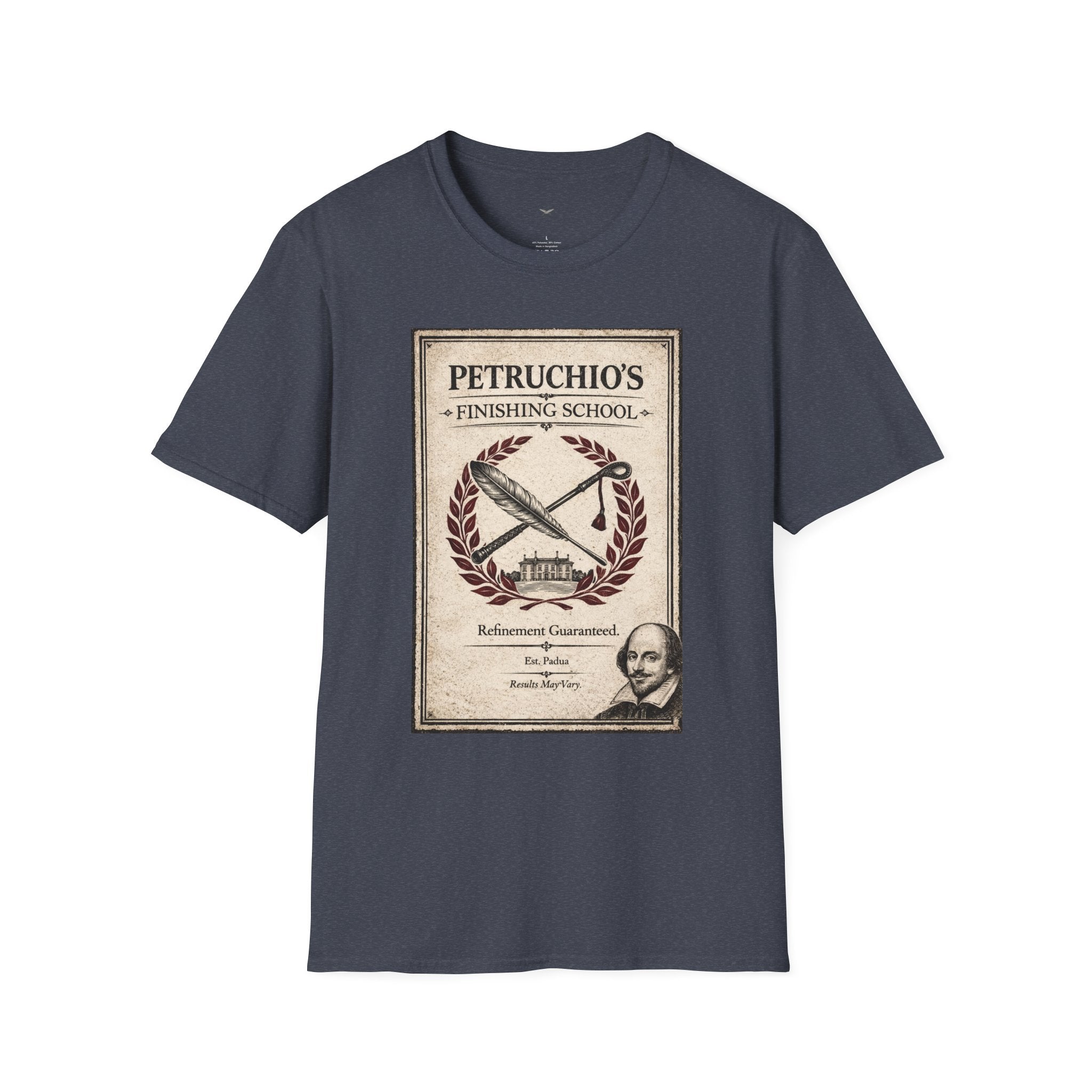 Petrucio's Finishing School T-Shirt — Vintage Literary Humor Tee