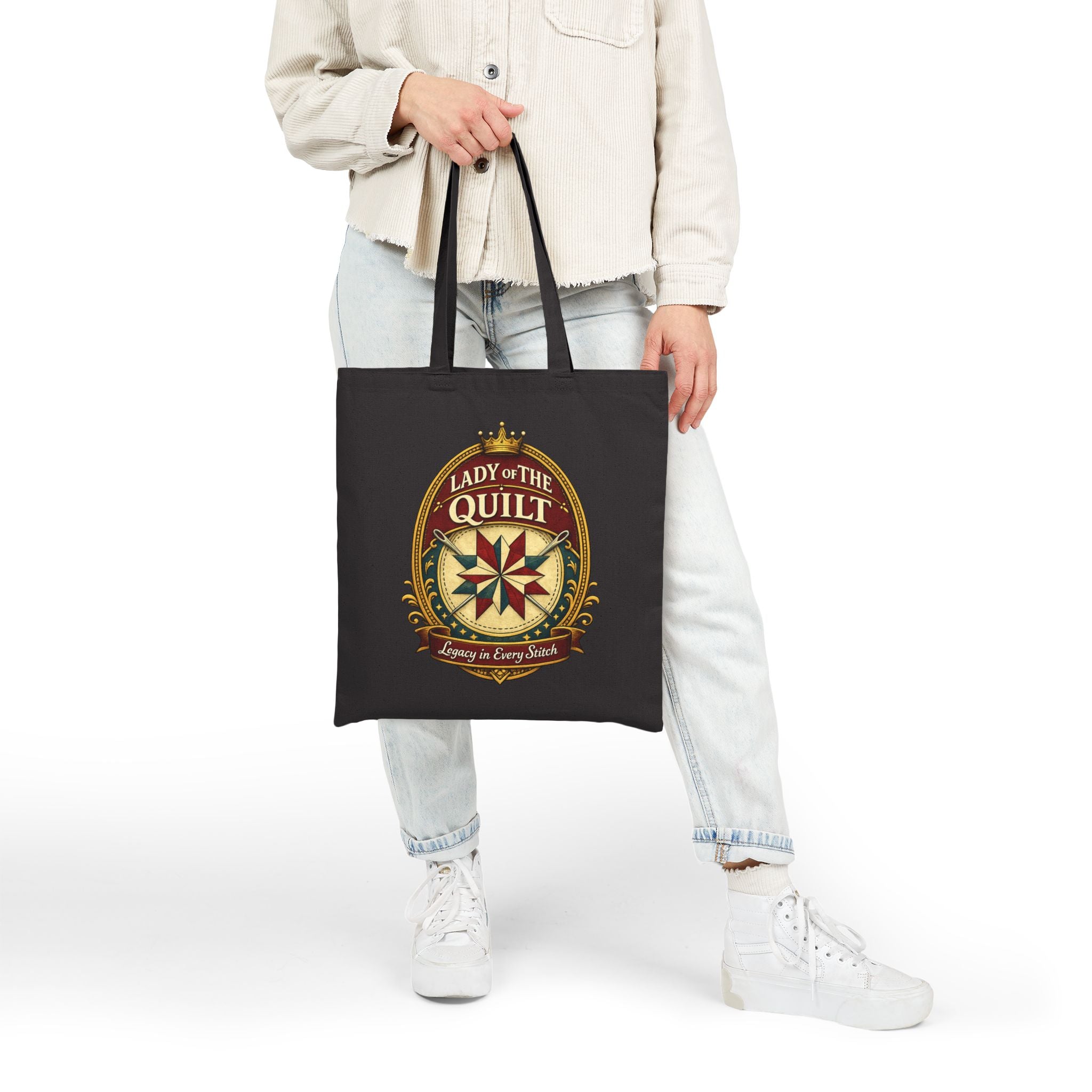 Quilter Tote Bag — "Lady of the Quilt" Cotton Canvas Shopping & Project Bag
