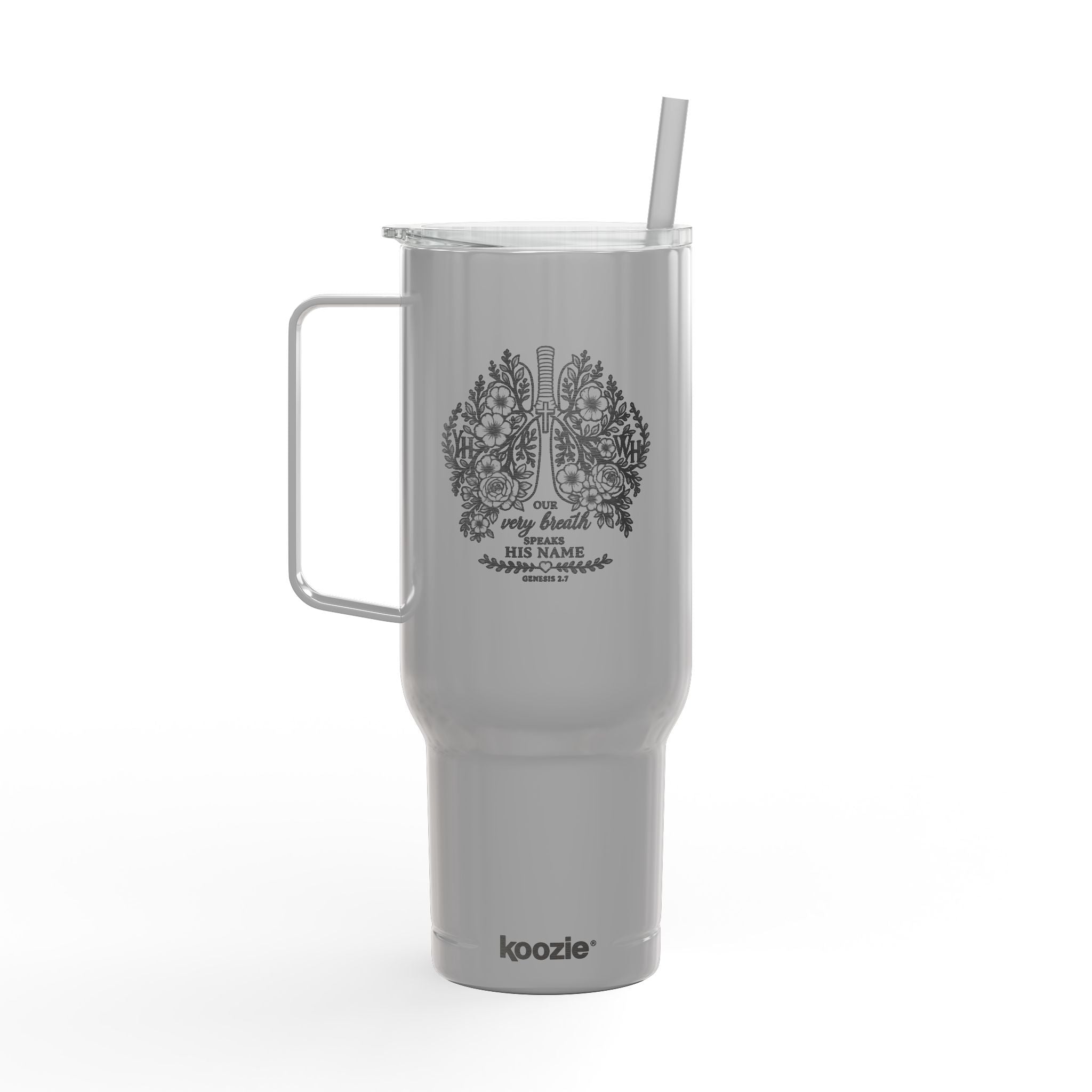 Every Breath Speaks His Name – Genesis 2:7 Engraved 40 oz Tumbler (Botanical Lung Design, YHWH Faith Gift)