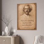 Mark Twain -- "Never let schooling..." -- Vintage Literary Canvas Piece