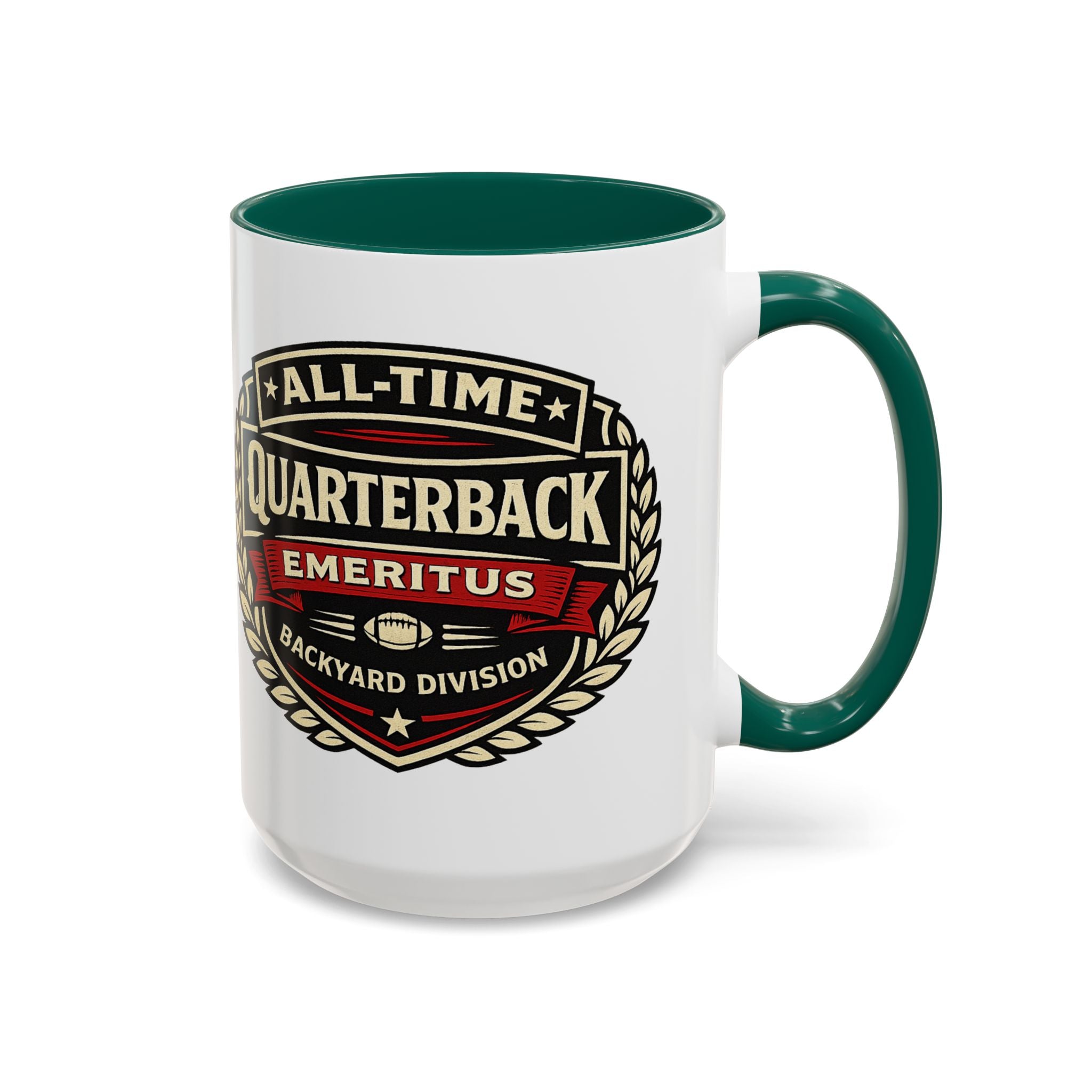 Mug - 'All-Time Quarterback Emeritus' Vintage Football Crest Coffee Mug (11oz/15oz)