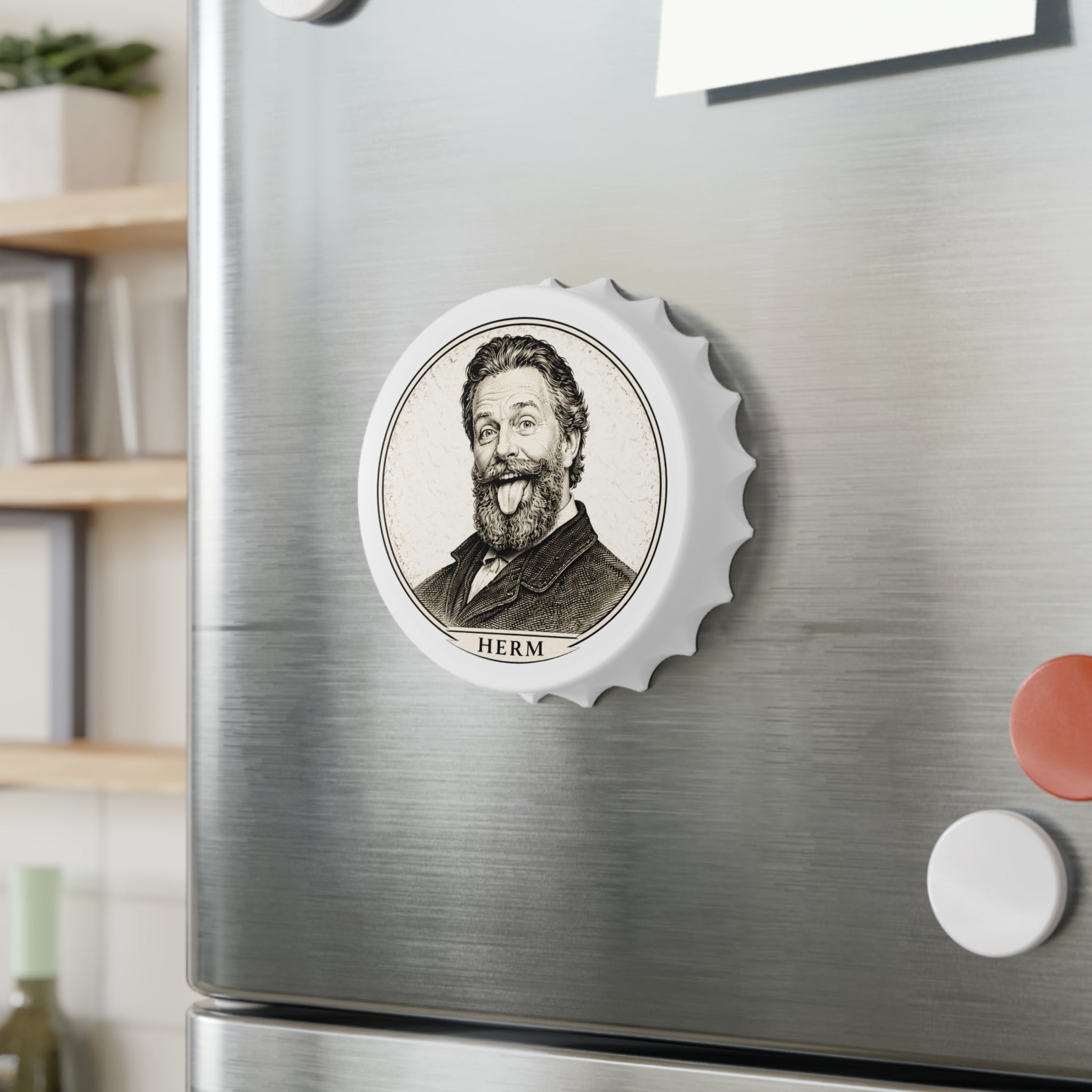 Herm Vintage Portrait Bottle Opener – Funny Bearded Man Tongue-Out Bar Tool
