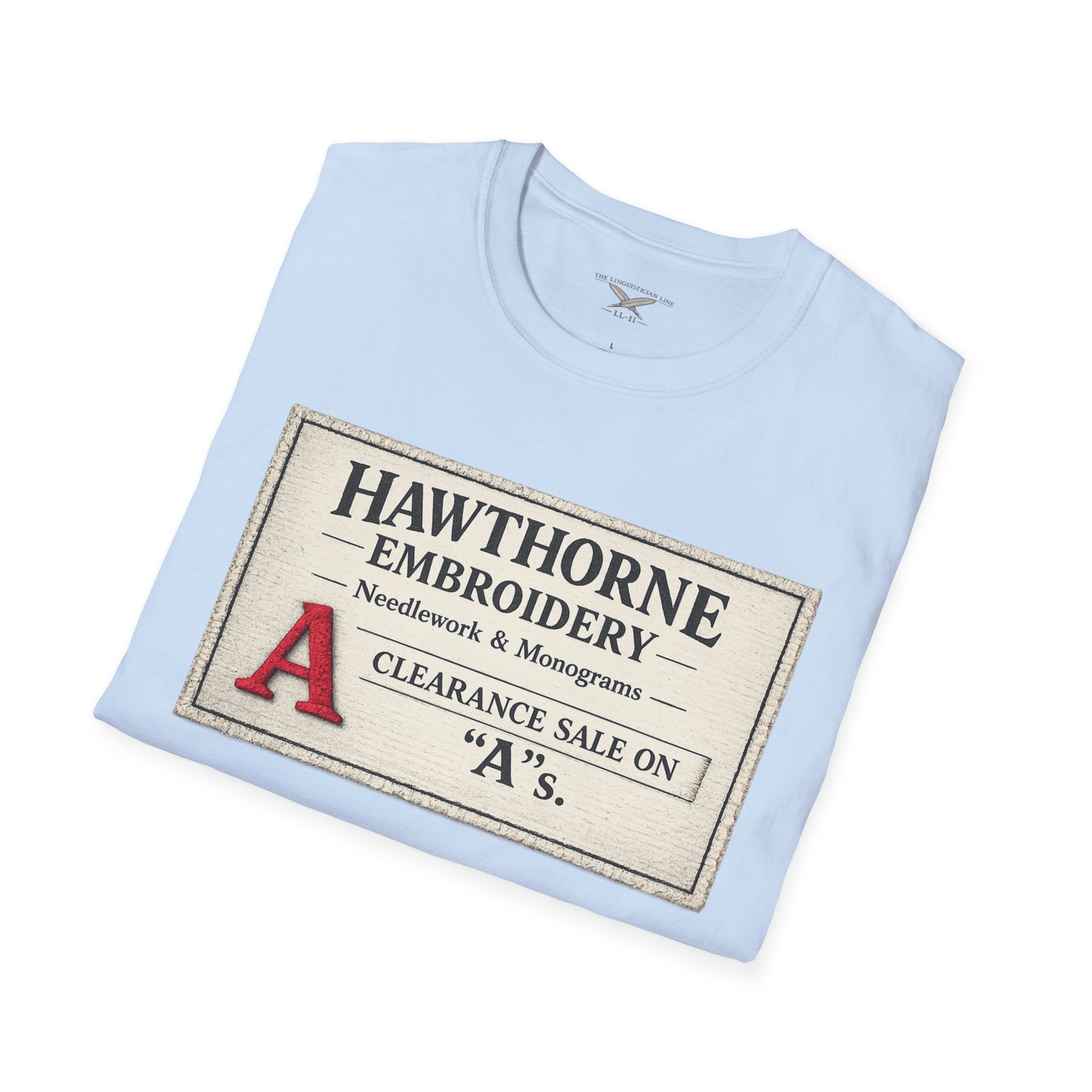 Hawthorne Embroidery T-Shirt - Vintage Literary Humor Tee