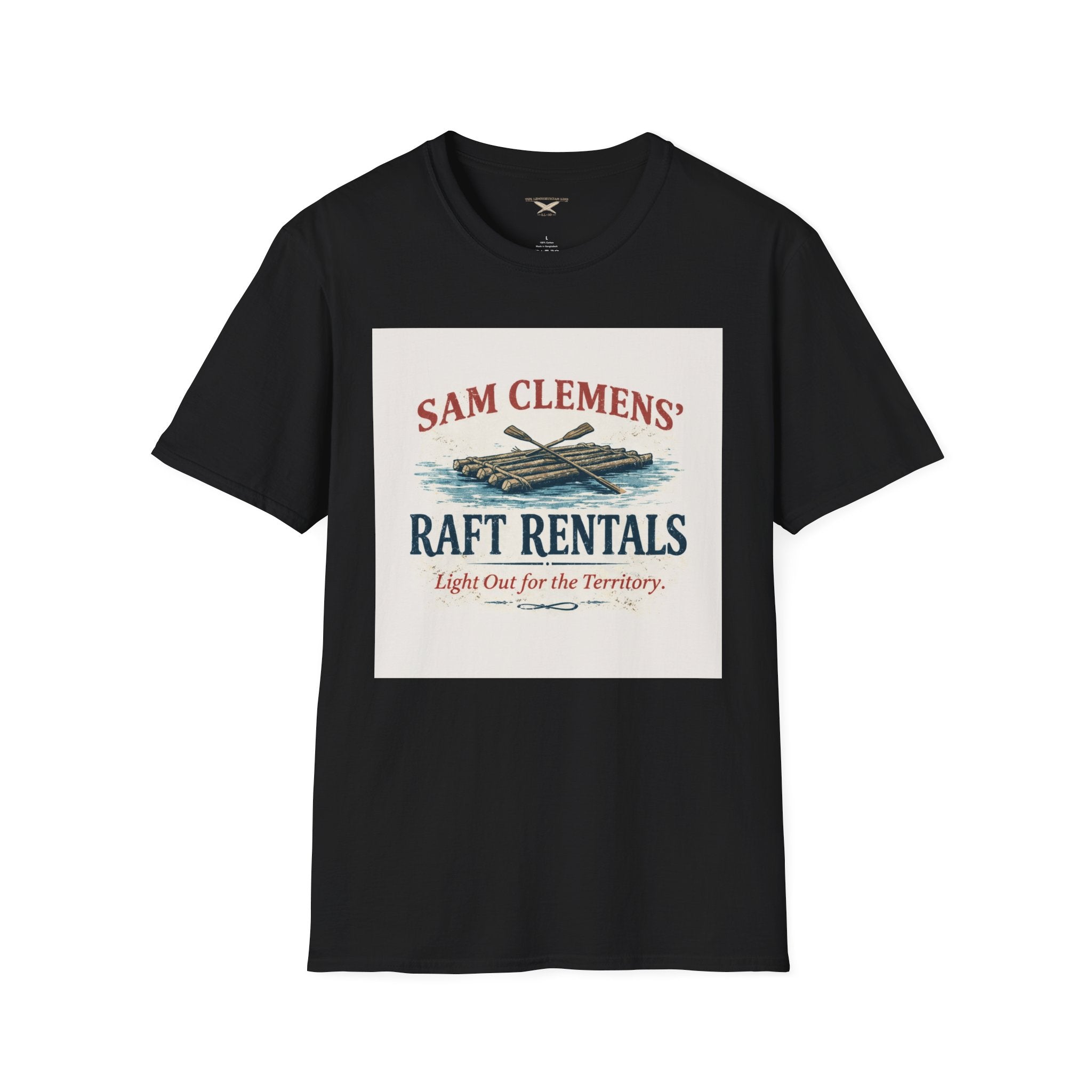 Sam Clemens’ Raft Rentals T-Shirt – Vintage Literary Humor Tee