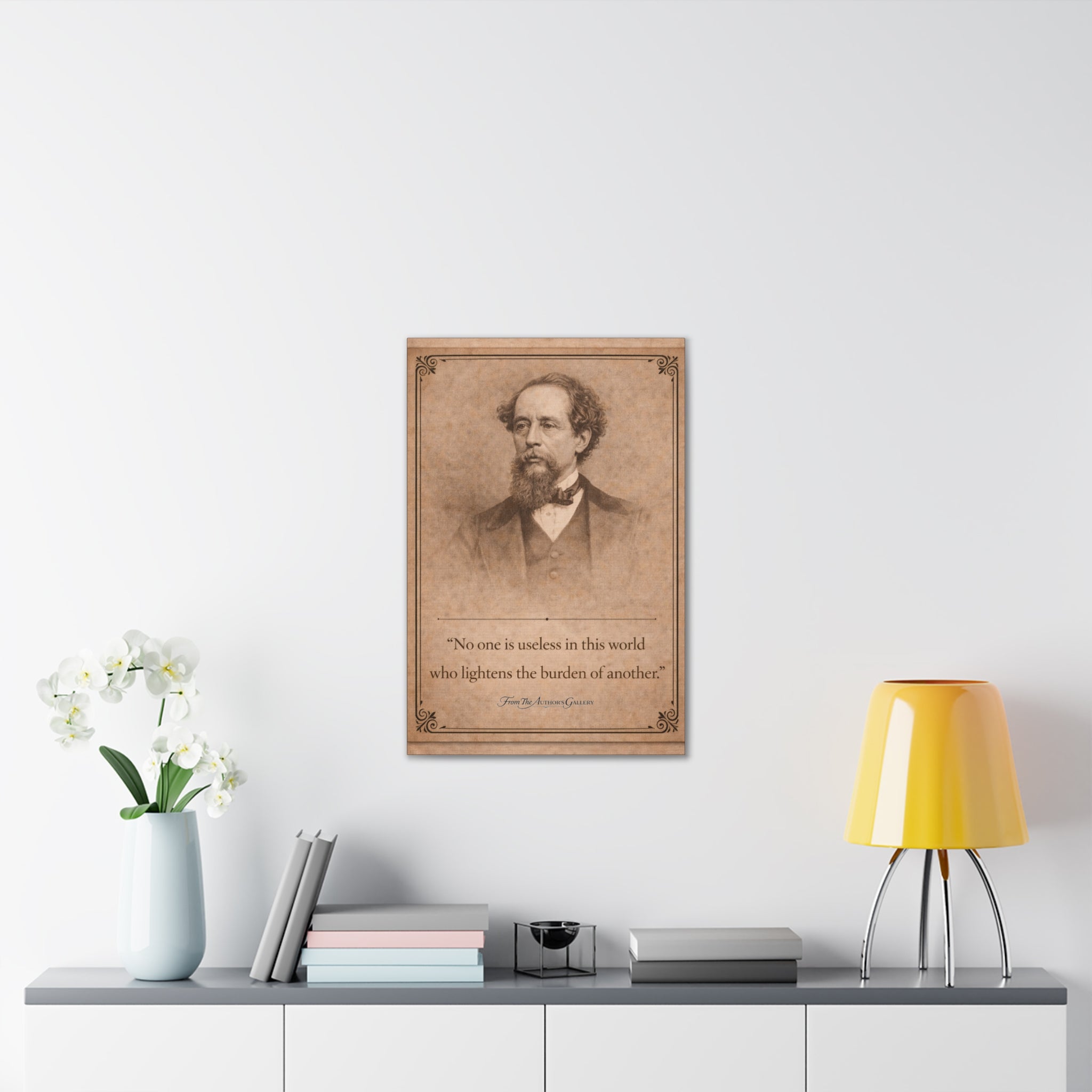 Charles Dickens -- "No one is useless in this world ..." Vintage Literary Canvas Piece