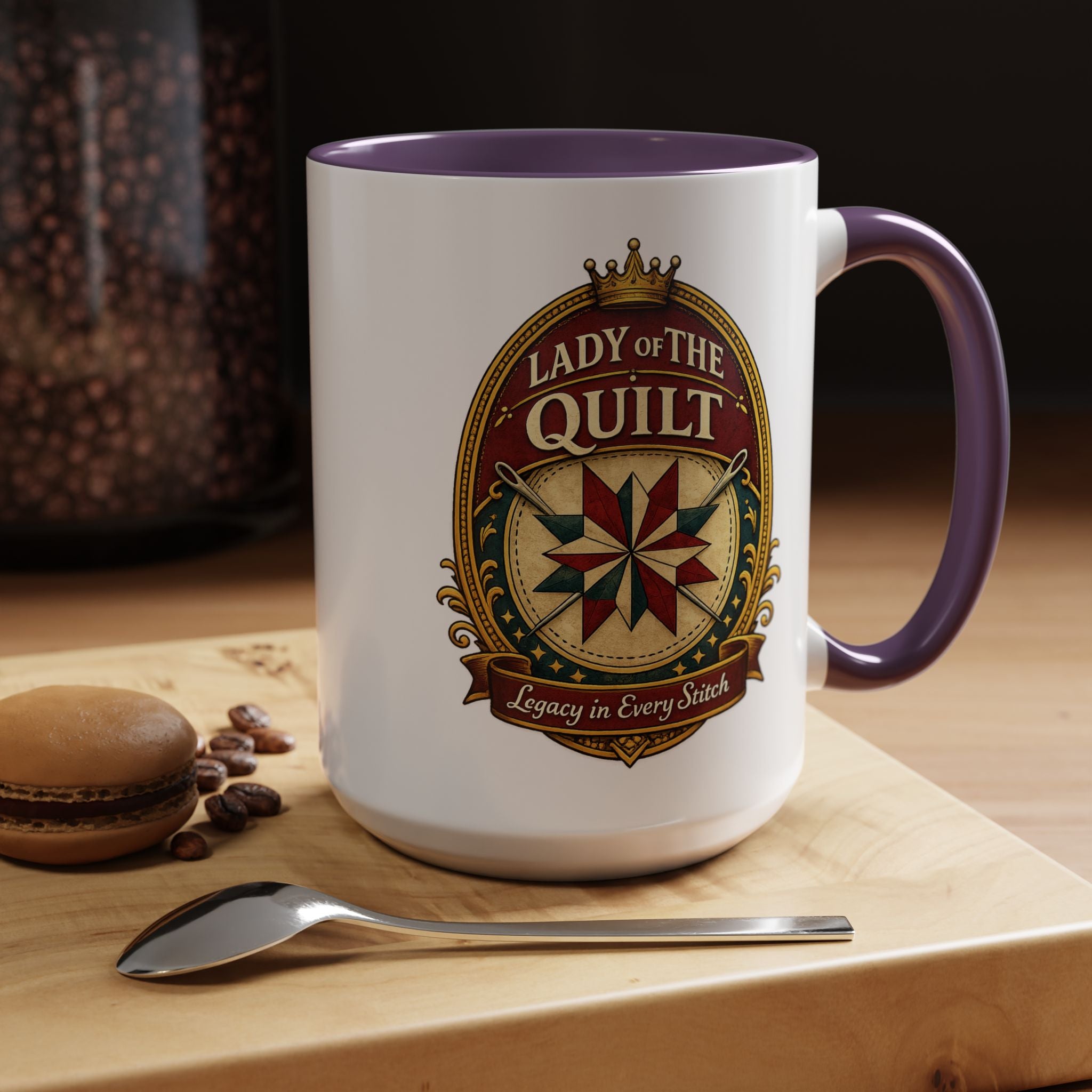 Lady of the Quilt Accent Coffee Mug — 'Legacy in Every Stitch' Quilting Gift