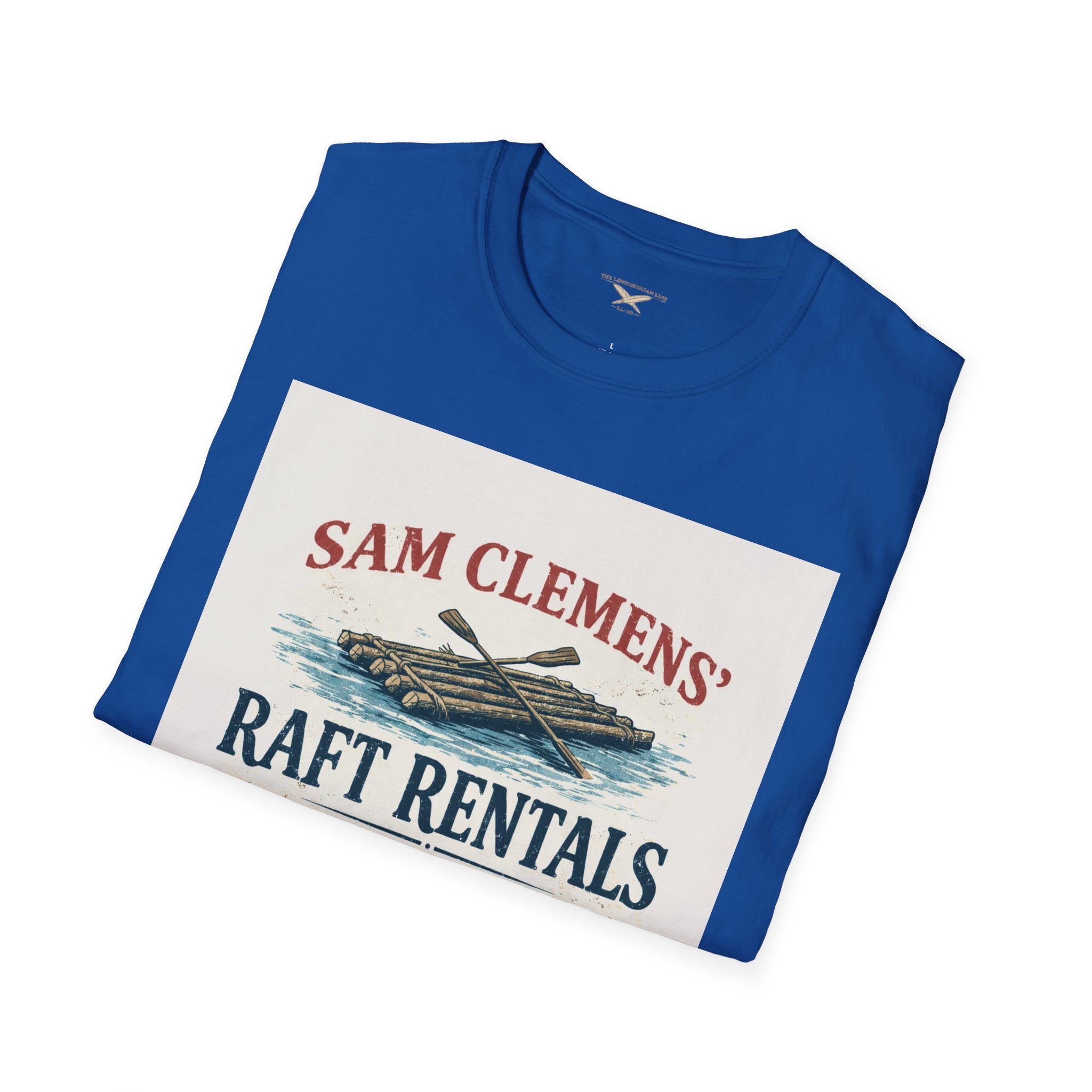 Sam Clemens’ Raft Rentals T-Shirt – Vintage Literary Humor Tee