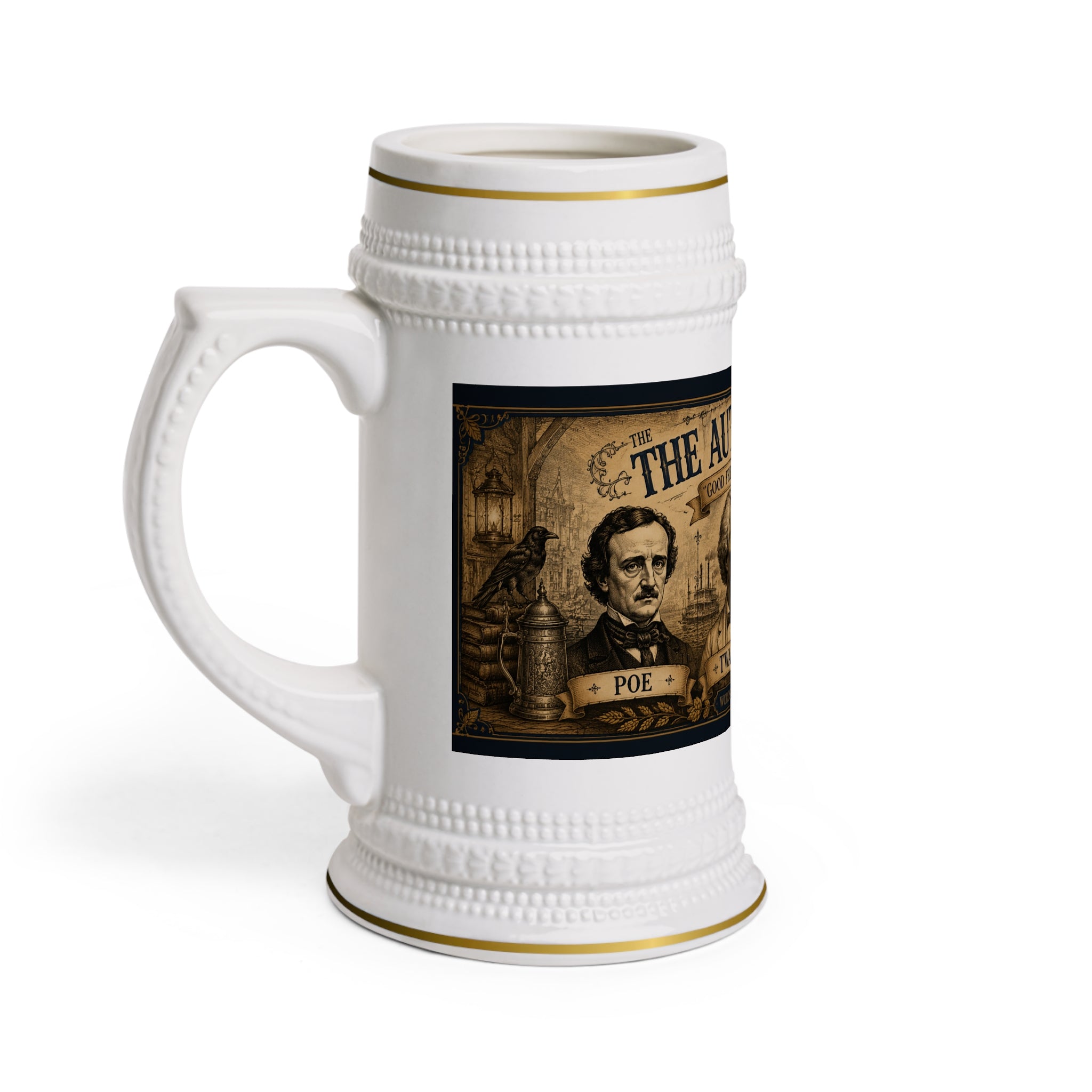 Author's Tavern Beer Stein – Literary Legends Mug (Poe, Twain, Hemingway & Shakespeare)